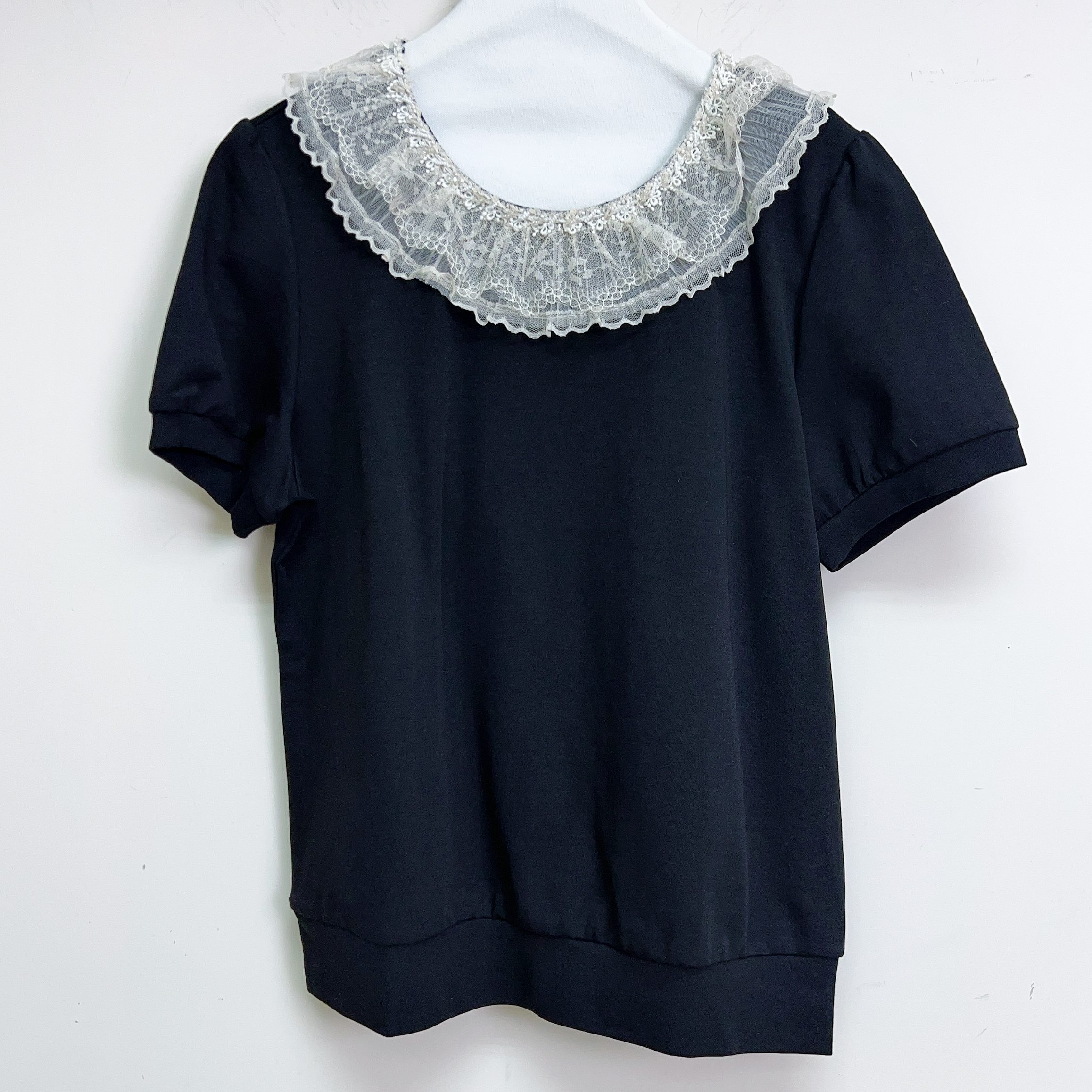 RUFFLE閃石蕾絲領棉質上衣 (胸40-46 腰38-46 長24吋) B6711 #2807clo