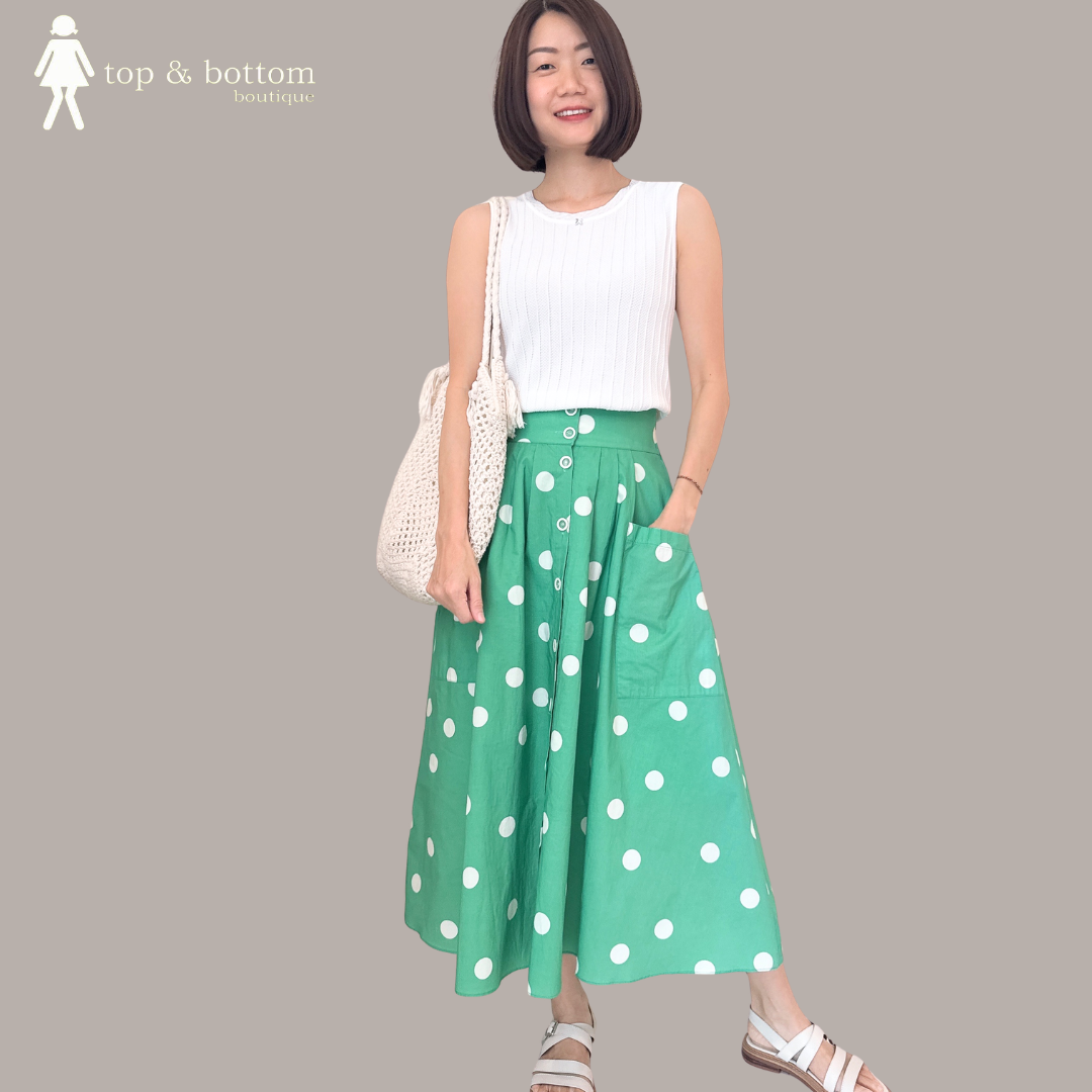 KOREAN COTTON PRINTED POCKET MIDI SKIRT