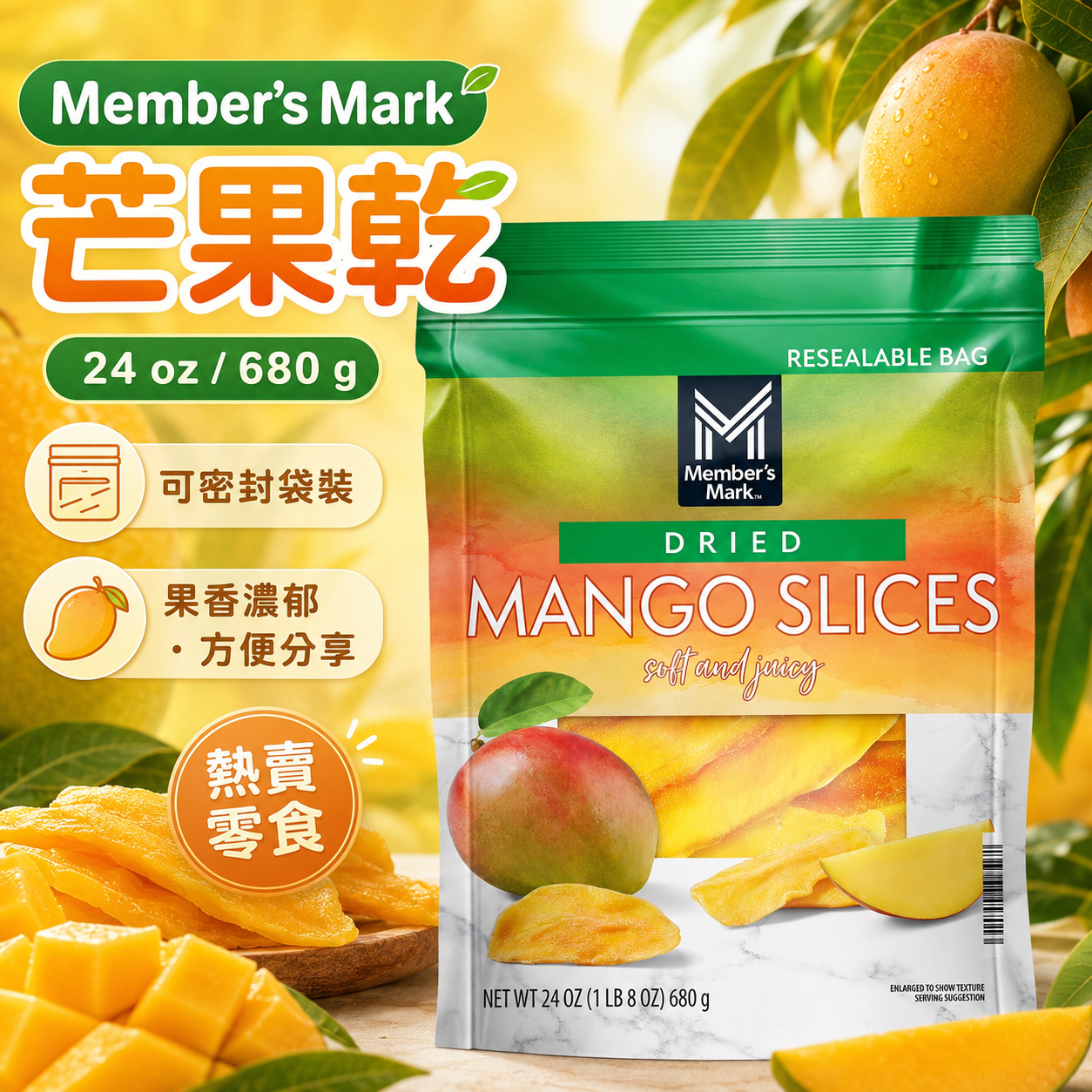 【預購】Member's Mark H072525 風味芒果乾 (680g)