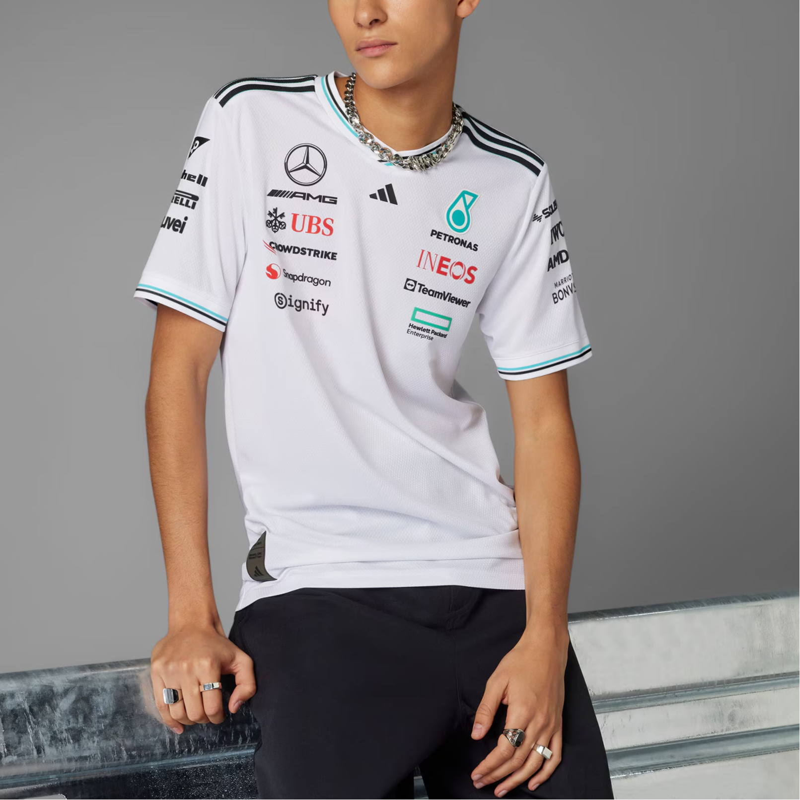 【代購】Adidas x MERCEDES AMG PETRONAS F1 TEAM DRIVER JERSEY AUTHENTIC T Shirt Men's White/Black JX5795