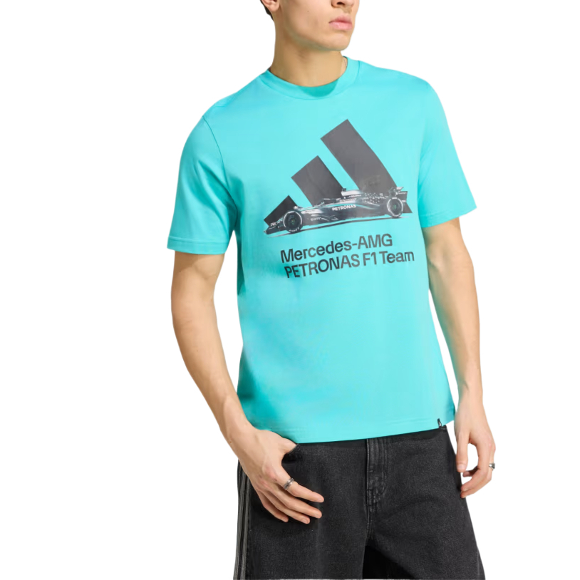 【代購】Adidas MERCEDES AMG T Shirts Men's Half Mint/Black Crew Neck Moderate KU9747