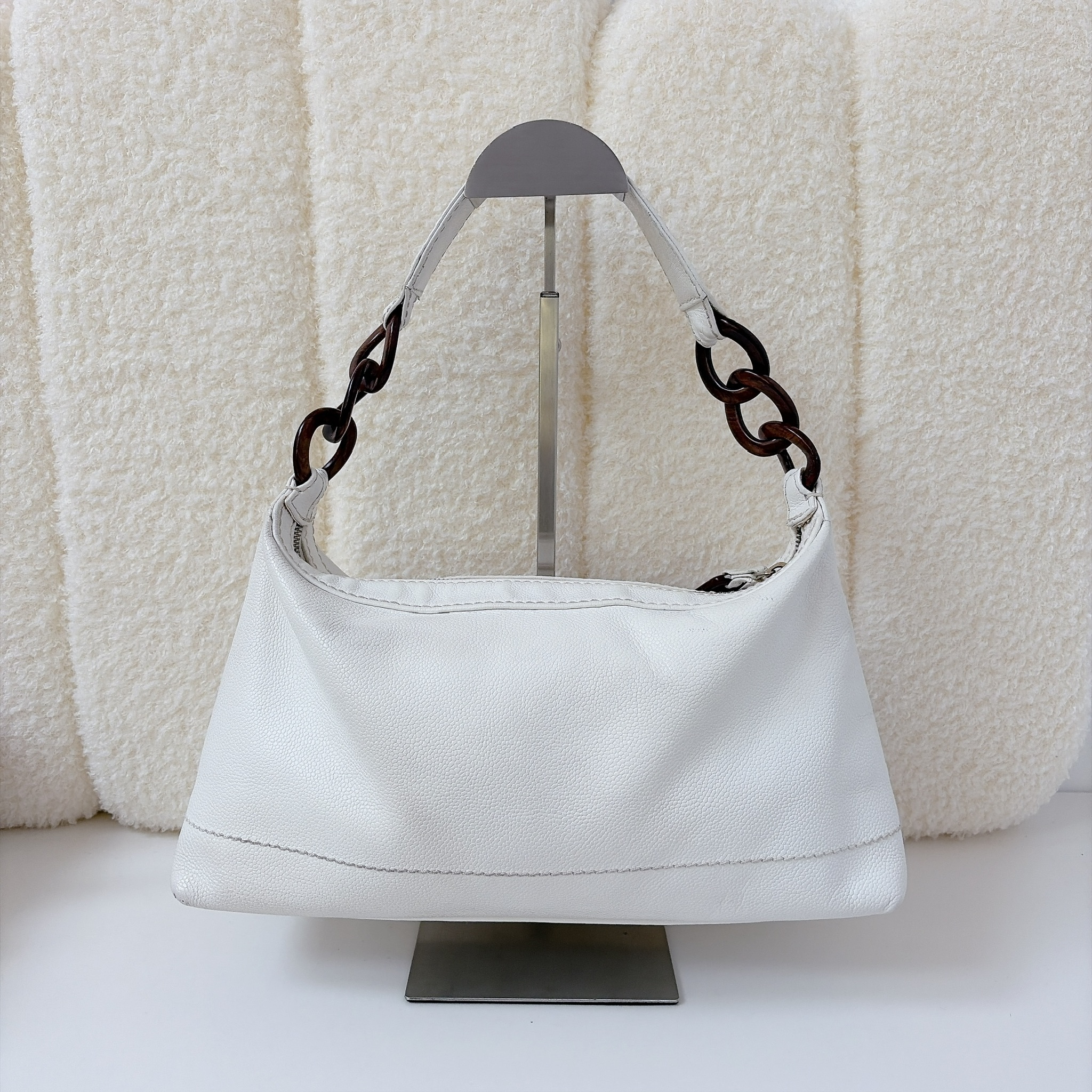 Chanel Vintage Tortoise Caviar Hobo Bag - White / GHW