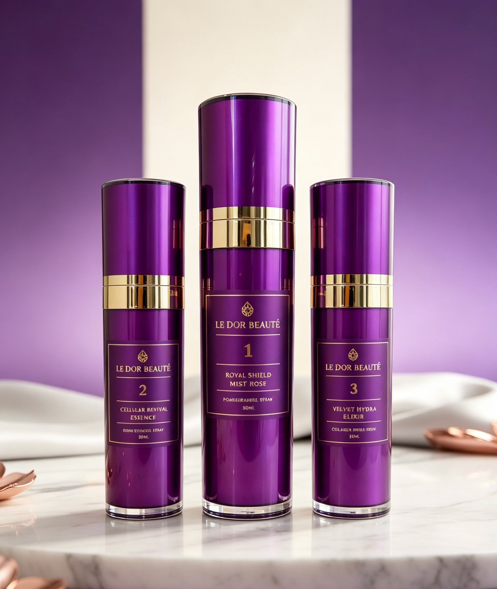 CW003 LE D'OR BEAUTÉ 紫金御顏三件套 (帝后玫瑰防禦精華噴霧50ML+黃金DNA煥活再生精華30ML+鑽石膠原水潤乳霜30ML)