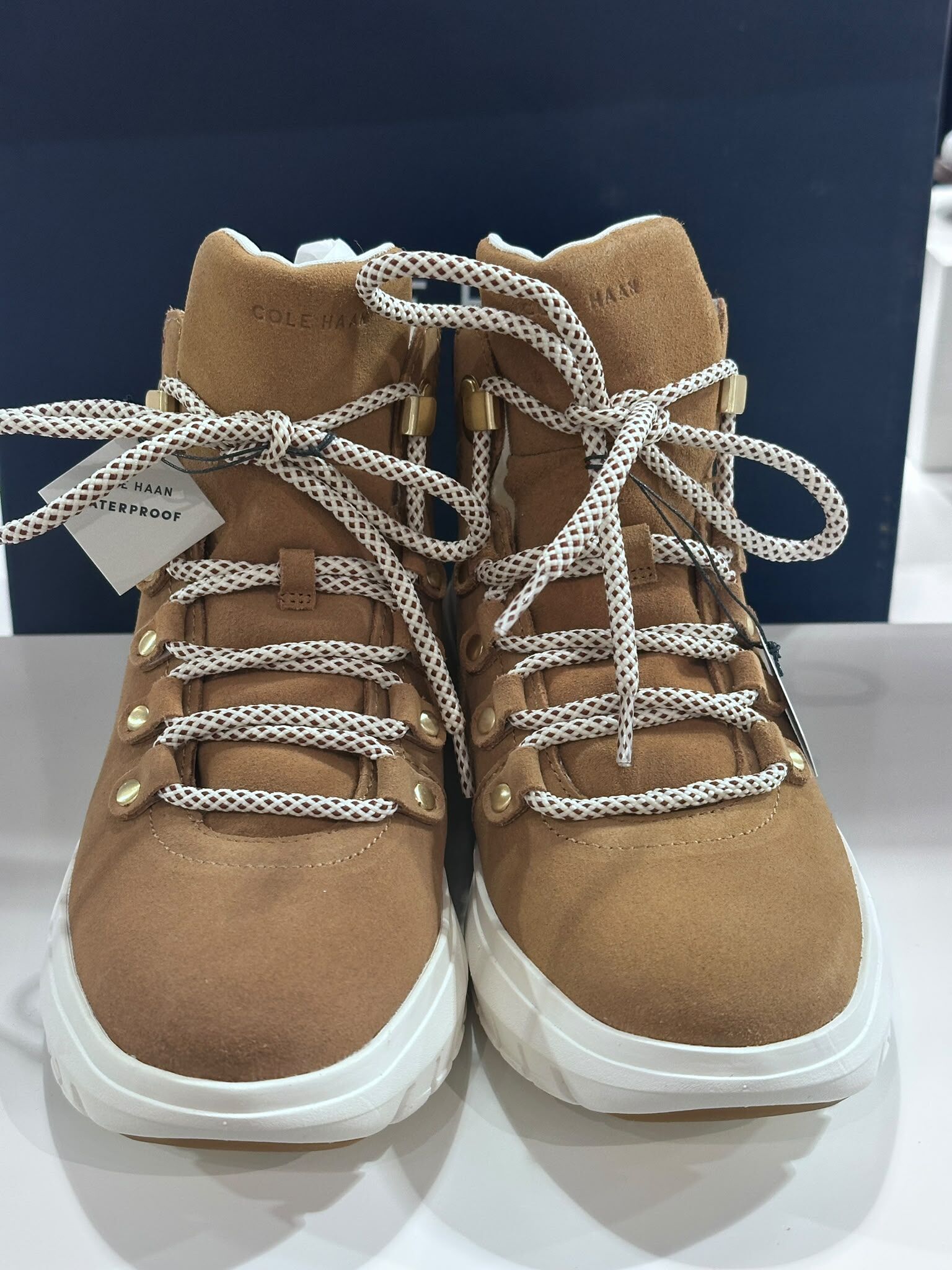 UN26 Cole Haan 女裝 卡其色麂皮防水綁帶短靴 Grand Raelyn Hiker Waterproof Boot