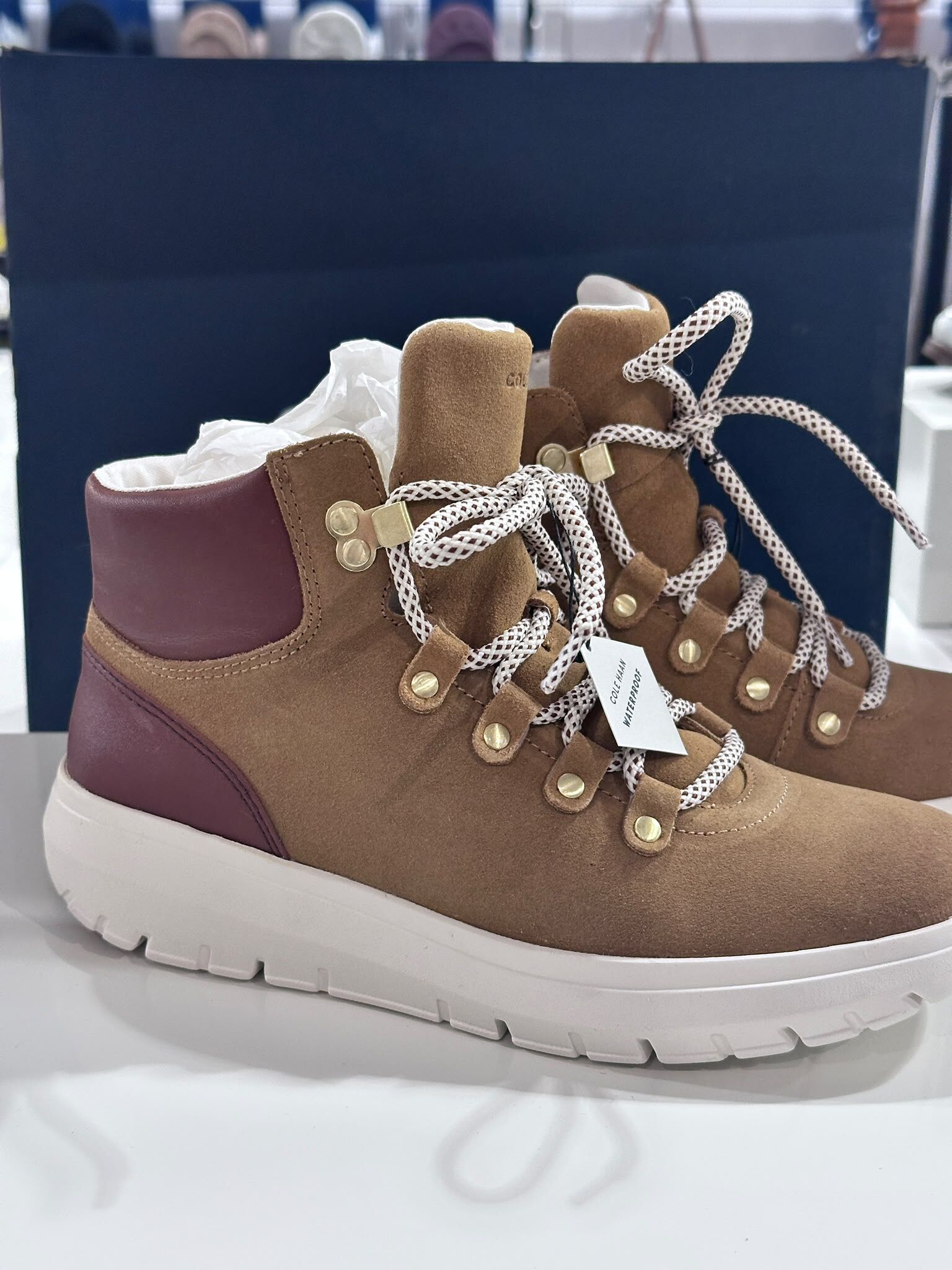 UN26 Cole Haan 女裝 卡其色麂皮防水綁帶短靴 Grand Raelyn Hiker Waterproof Boot