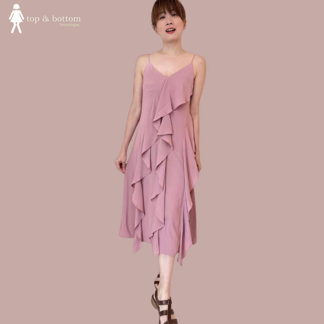 STRAP FRILLS LAYER MIDI DRESS