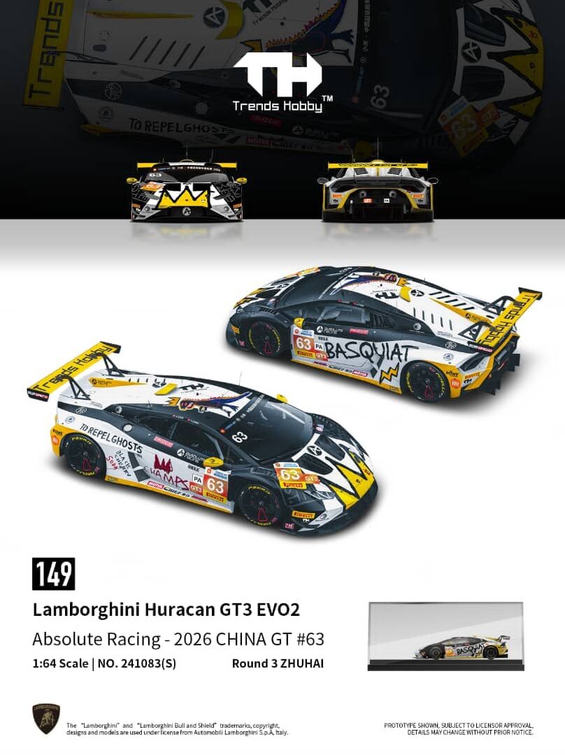 預訂:1/64 Trends Hobby #149 Lamborghini Huracan GT3 Evo2 Absolute Racing 2026 China GT #63 (241083S )