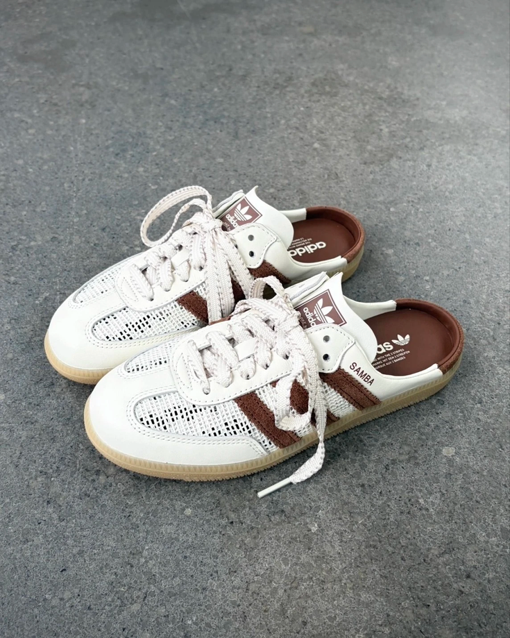 【預訂】ADIDAS SAMBA MULE OG 白暗紅棕 編織 穆勒鞋-WOMEN