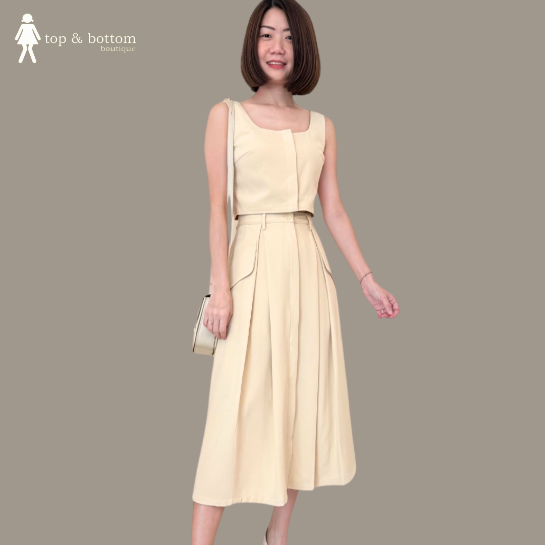 STRAP BLOUSE & ALINE SKIRT SET SUIT (2PCS)