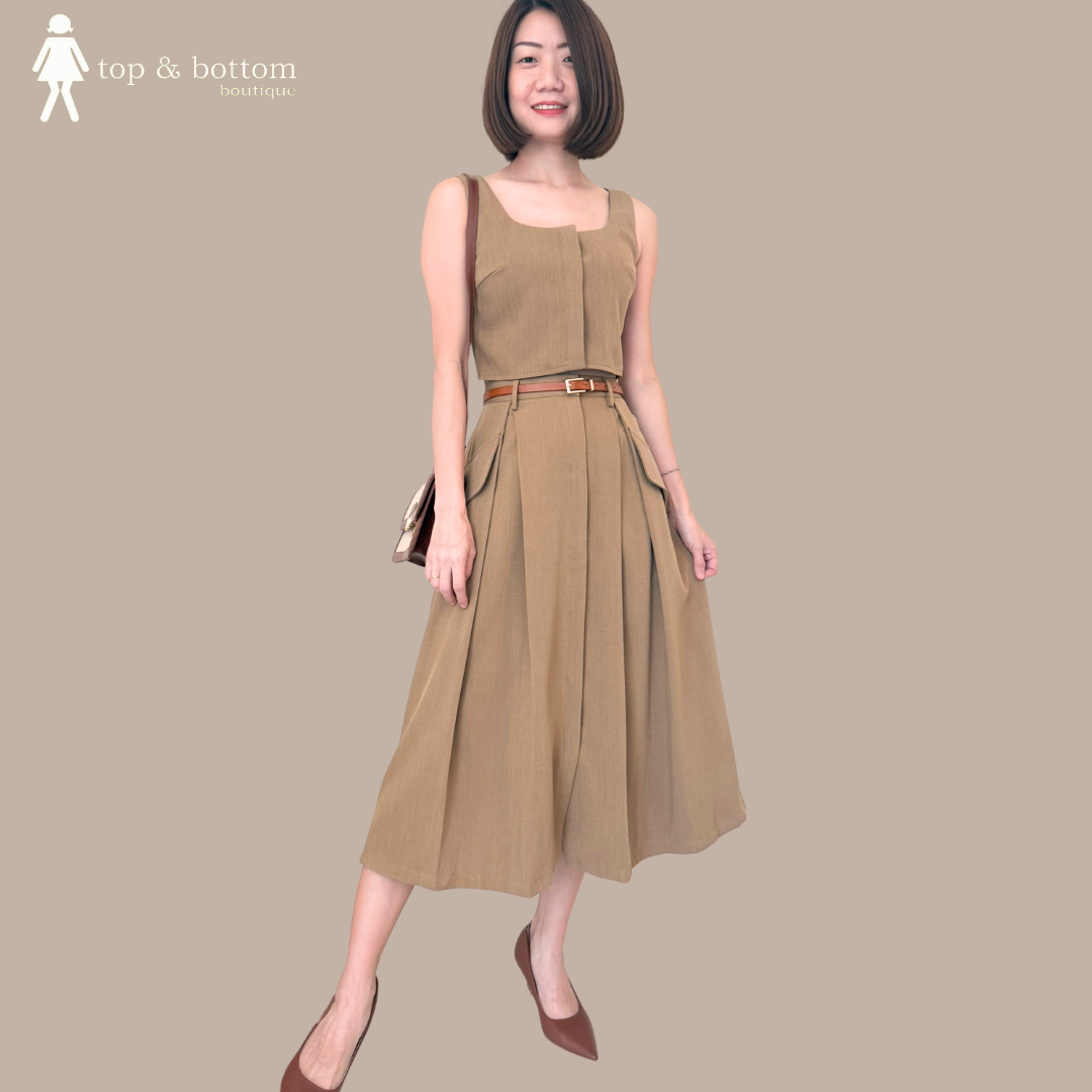 STRAP BLOUSE & ALINE SKIRT SET SUIT (2PCS)