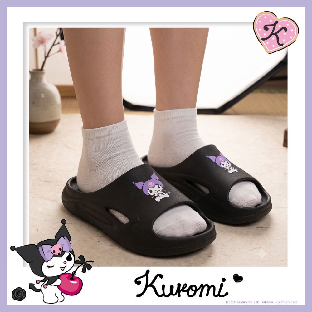 26142 Sanrio Kuromi 超輕量 厚底輕量 拖鞋 黑色 #TW-AS26-926003