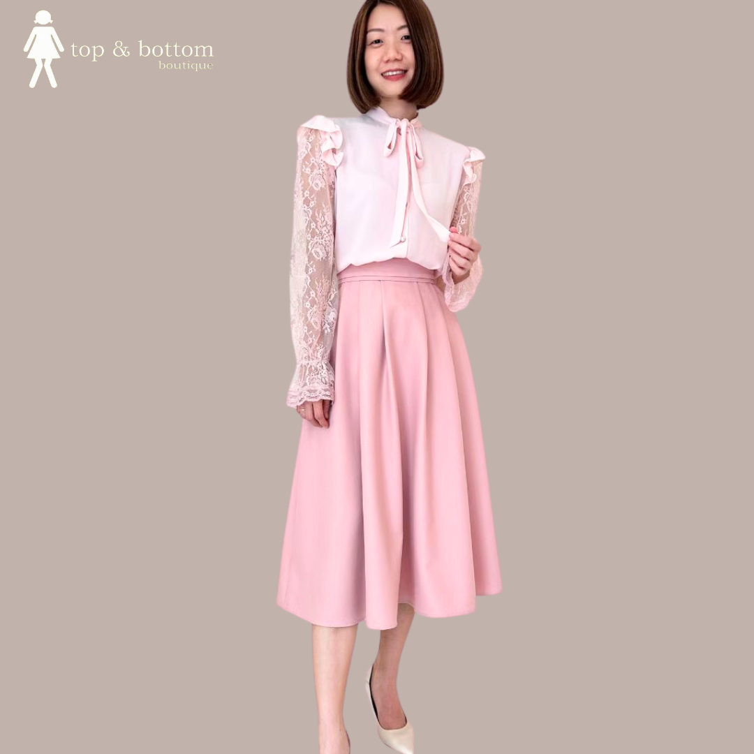 RIBBON FRONT LACE SLEEVE CHIFFON BLOUSE