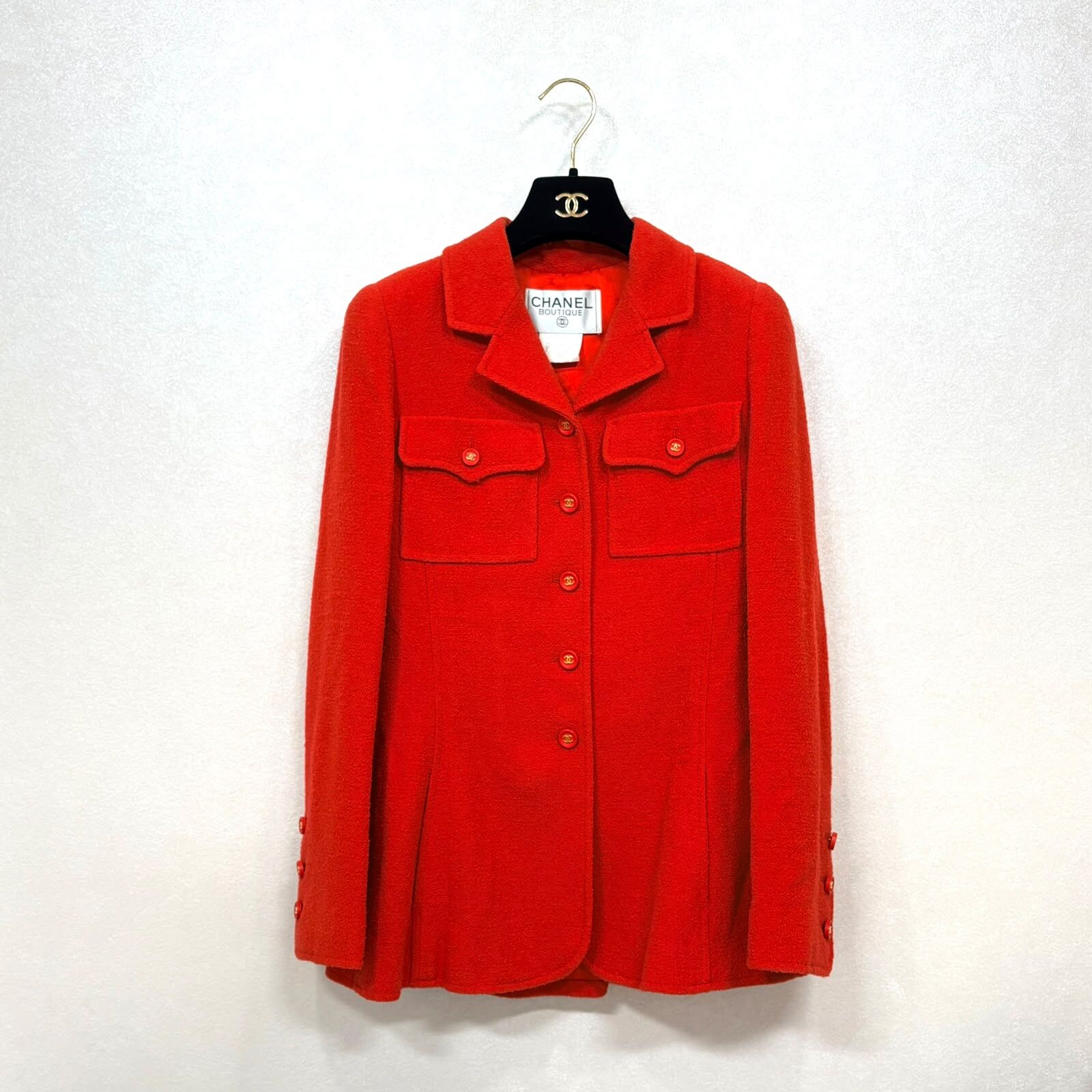 98%NEW二手CHANEL經典兩件式套裝 36碼  復古紅色羊絨 #香榭站正品
