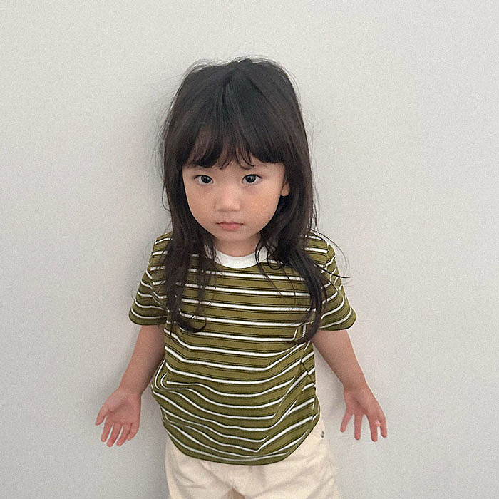 正韓秋Digreenkids 兩色條紋秋天短袖上衣