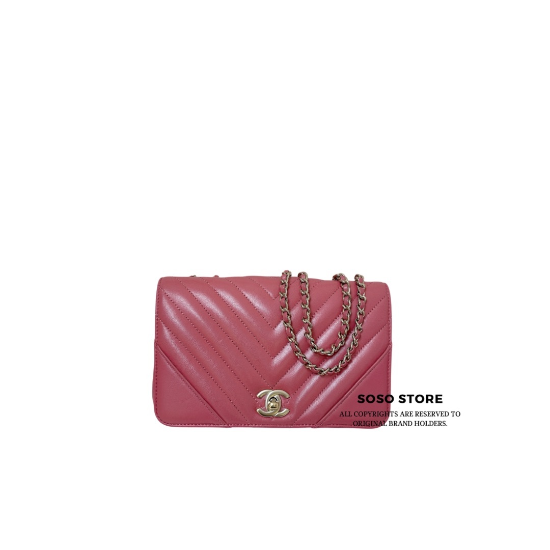 Chanel Small Chevron Statement Flap Bag - Rose Pink / GHW