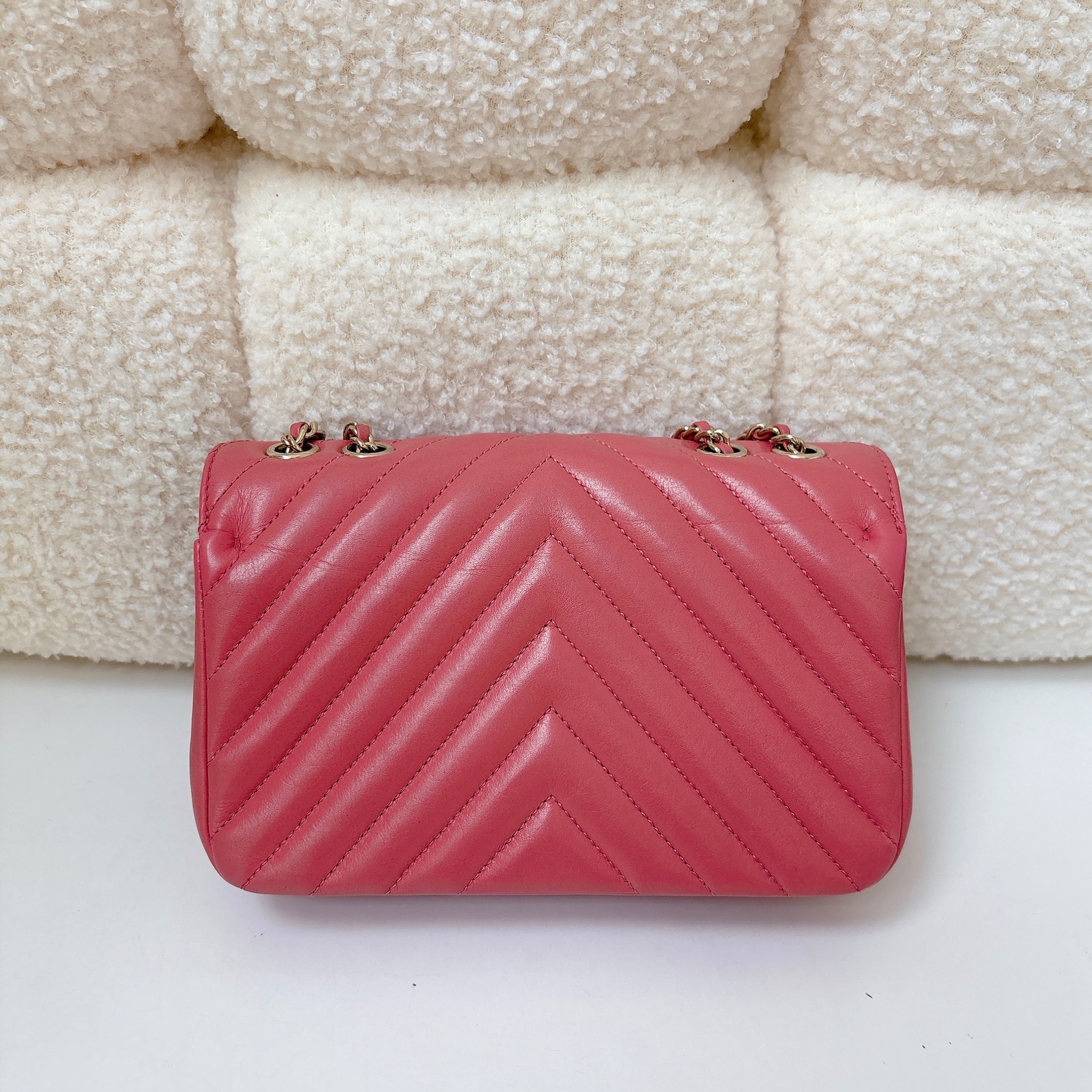 Chanel Small Chevron Statement Flap Bag - Rose Pink / GHW