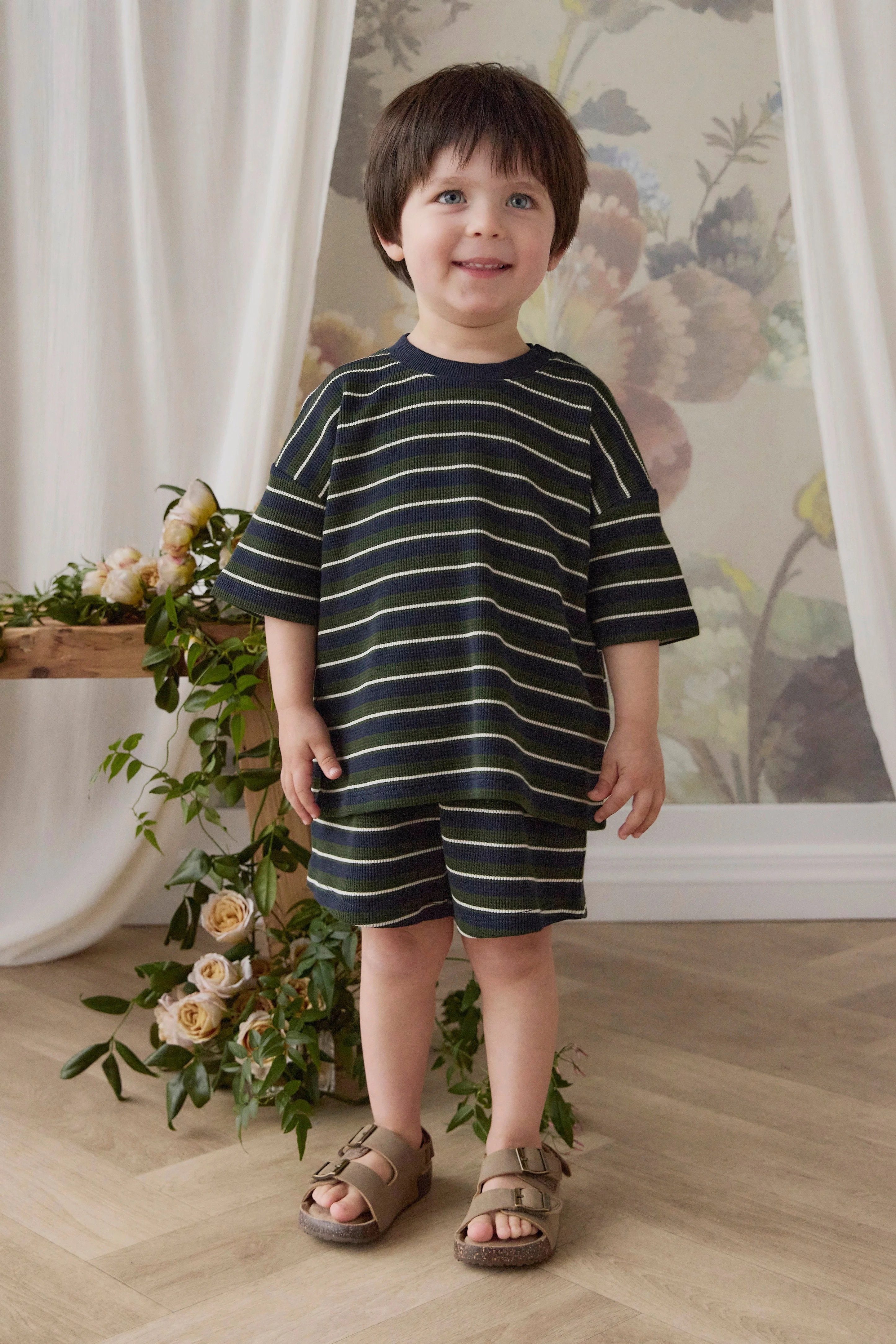 【預購】JAMIE KAY - Organic Cotton Waffle Leith Short（Maritime Grandeur Stripe）