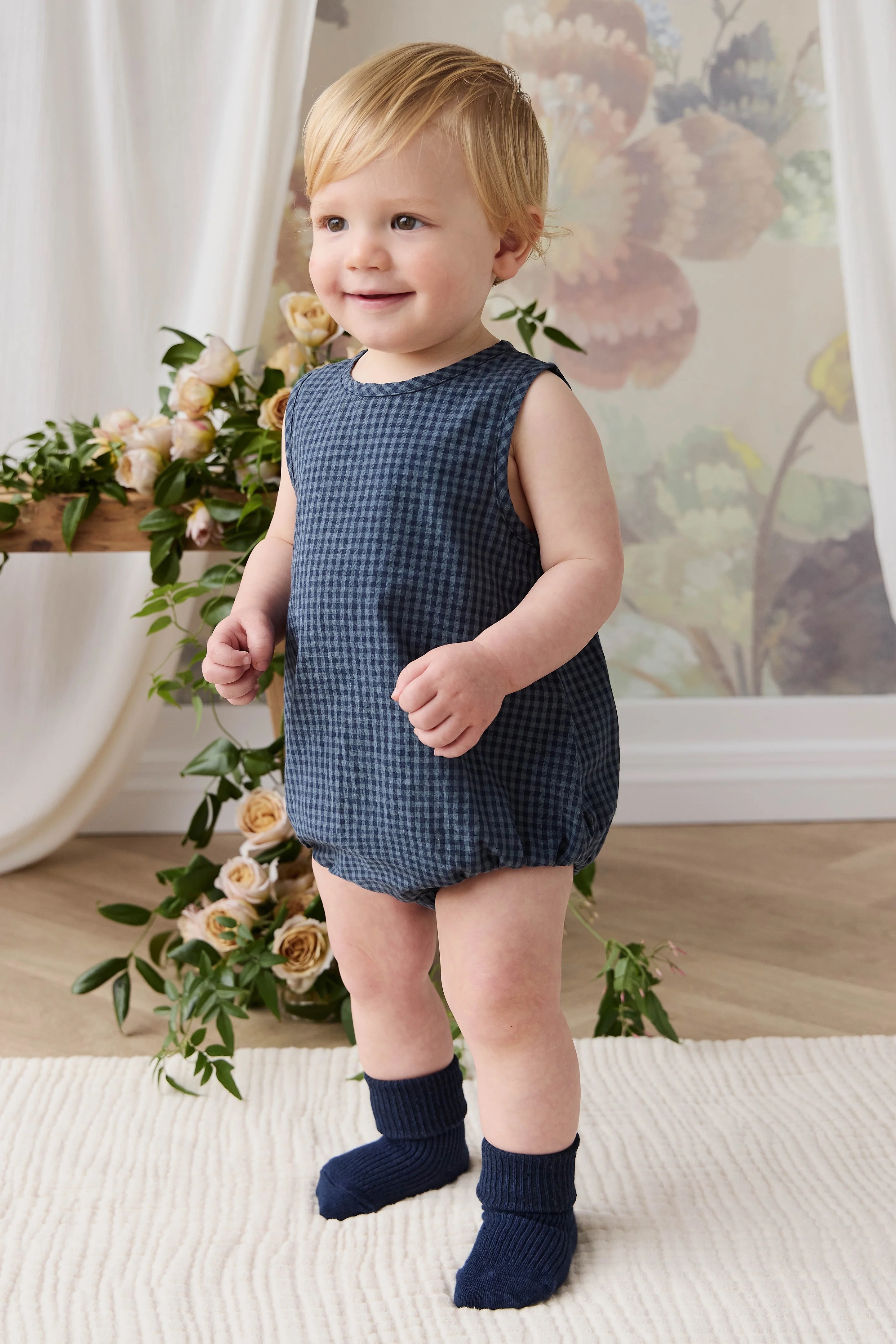【預購】JAMIE KAY - Organic Cotton Bentley Playsuit（Tiny Gingham Maritime）