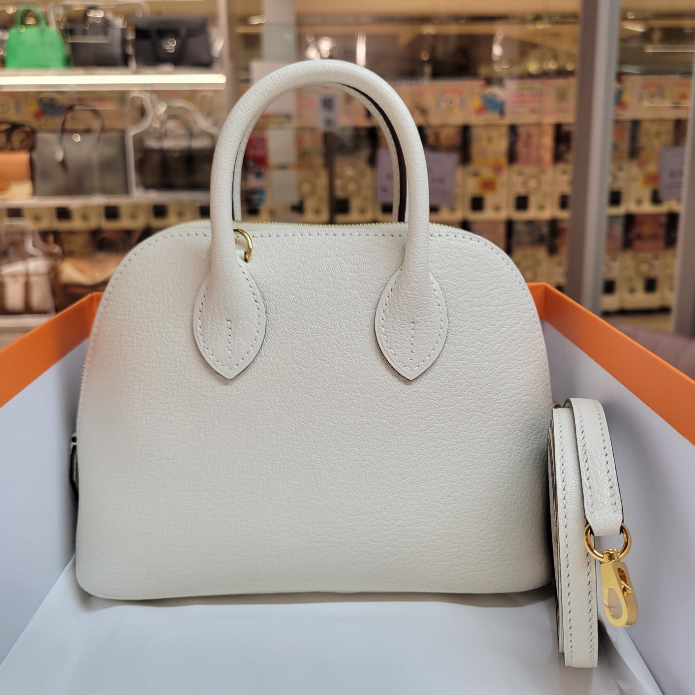 HERMES MINI BOLIDE NATA CC MYSORE 奶油白金扣