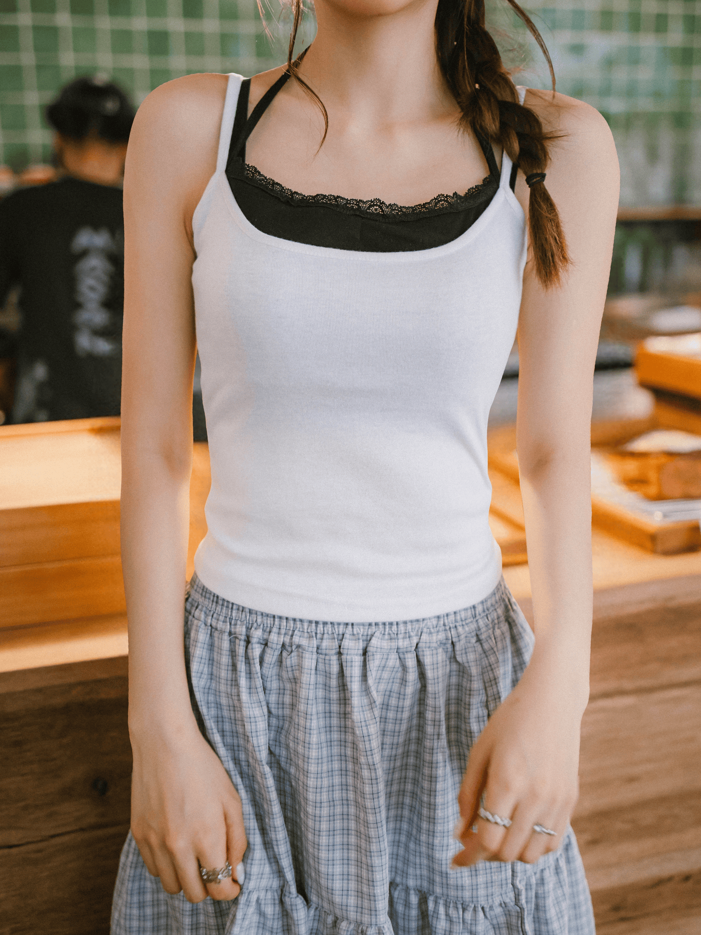 蕾絲掛頸內搭假兩件Bra Top