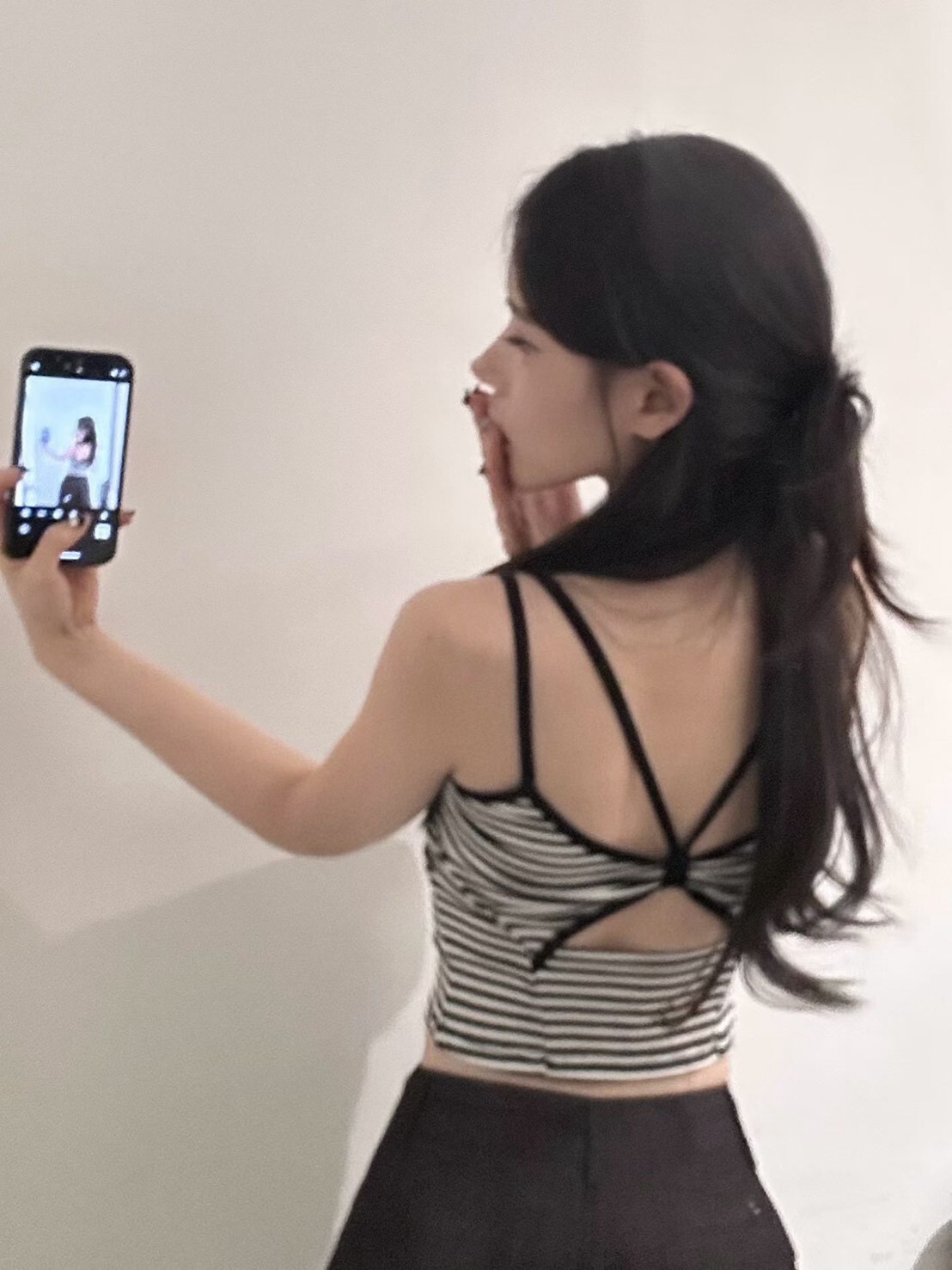 條紋雙肩帶美背BRA背心