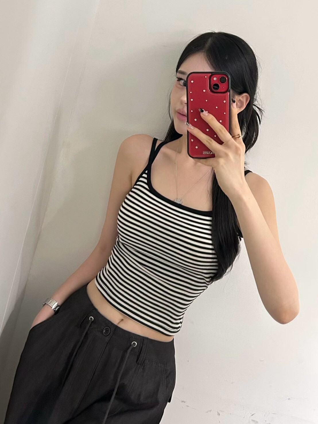 條紋雙肩帶美背BRA背心