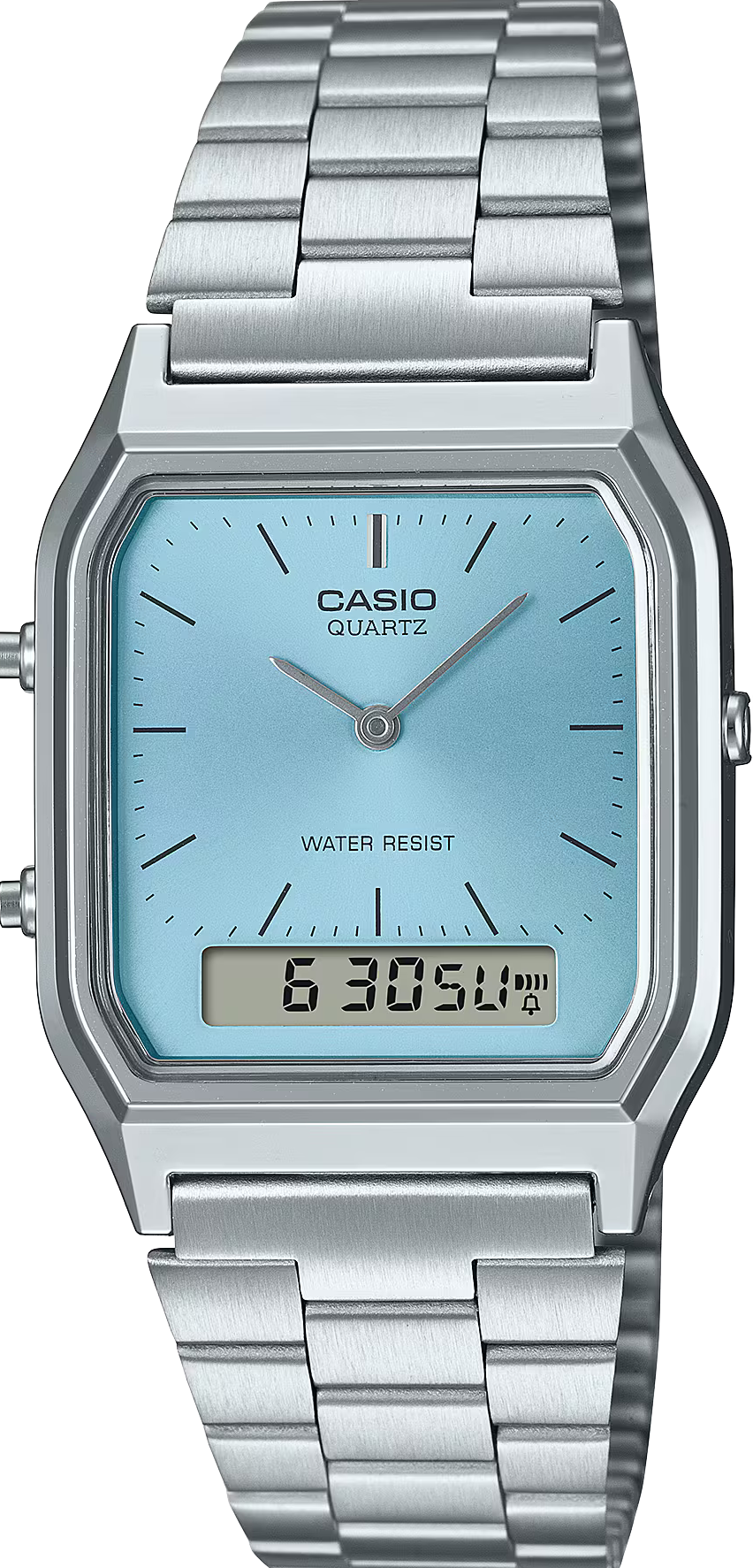 萬年鐘錶 - 卡西歐  CASIO 復古方形兩地時間指針電子錶AQ-230A-2A1MQY 錶徑 29.8MM