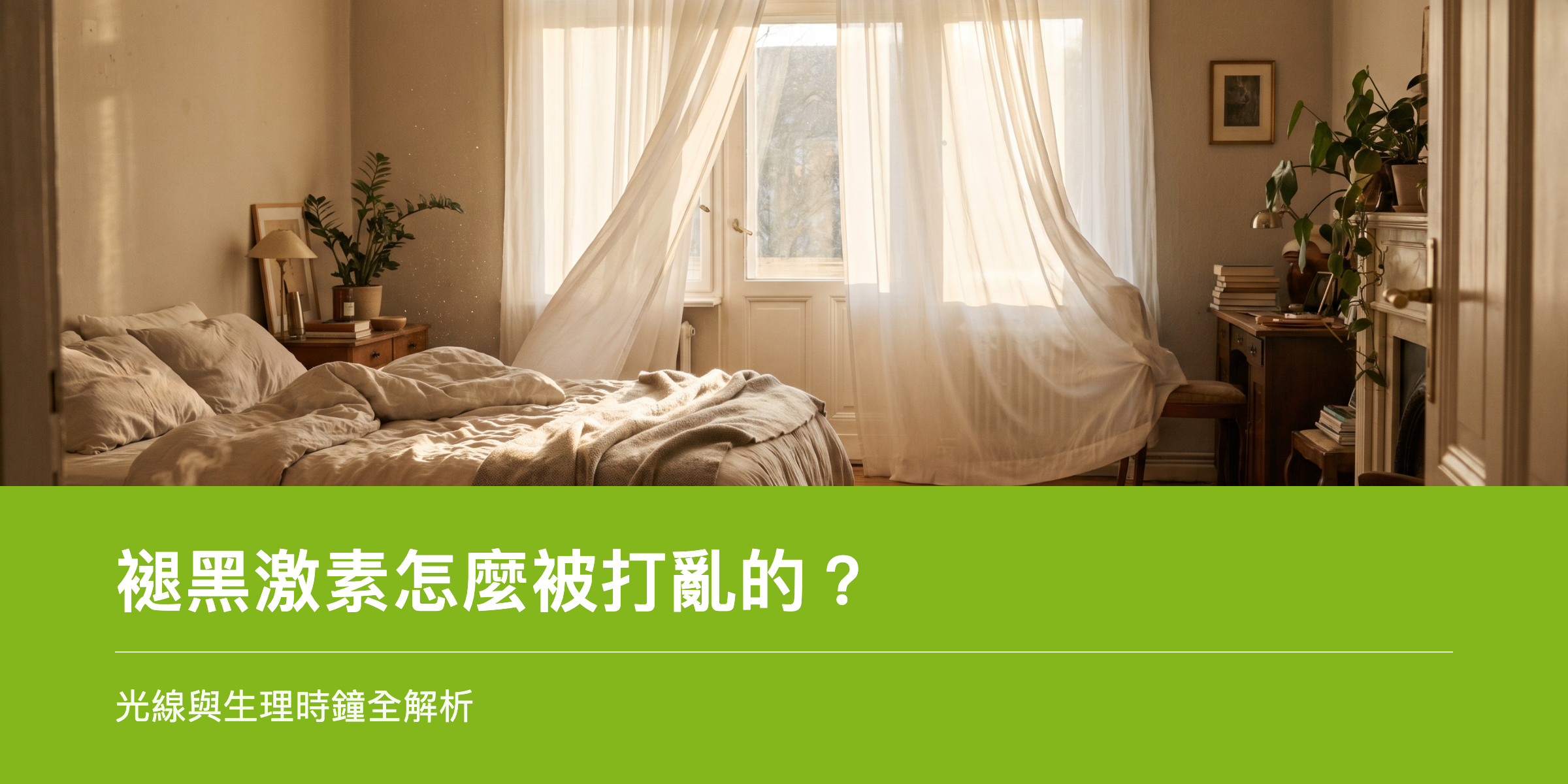 晨光穿透紗簾灑入臥室,象徵光線與生理時鐘