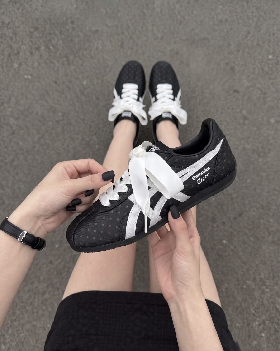 Onitsuka Tiger Runspark 鬼塚虎 波點 緞帶 黑色