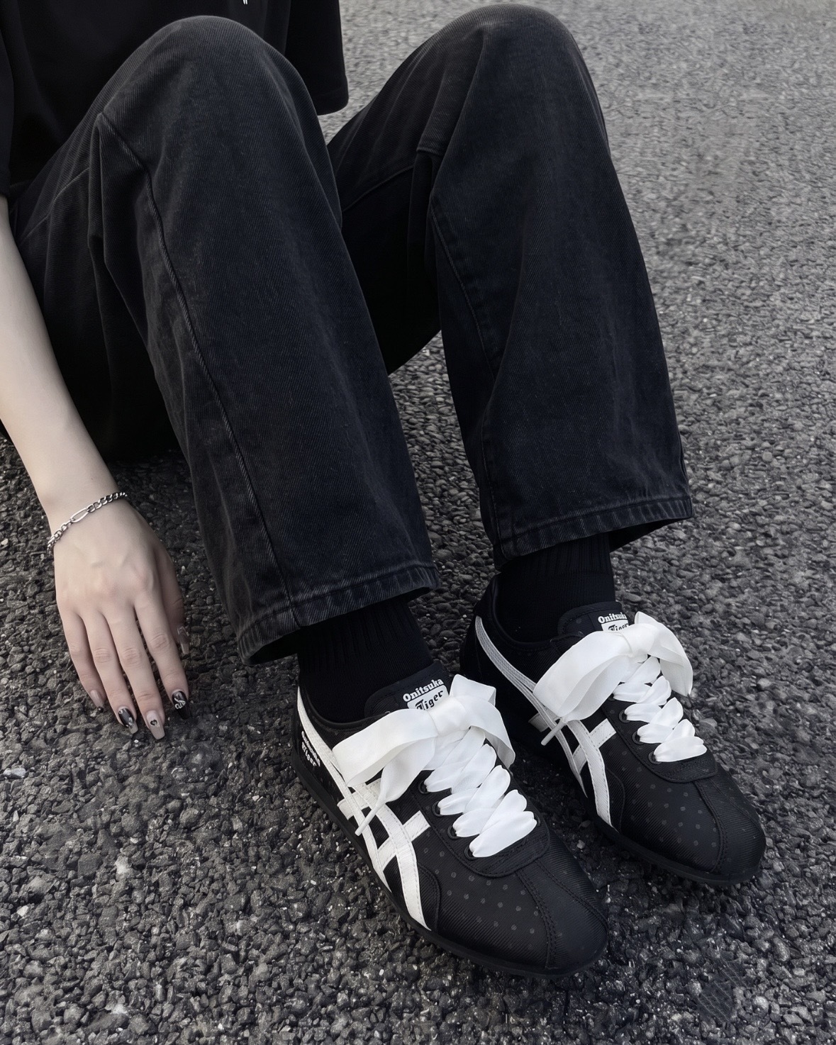 Onitsuka Tiger Runspark 鬼塚虎 波點 緞帶 黑色
