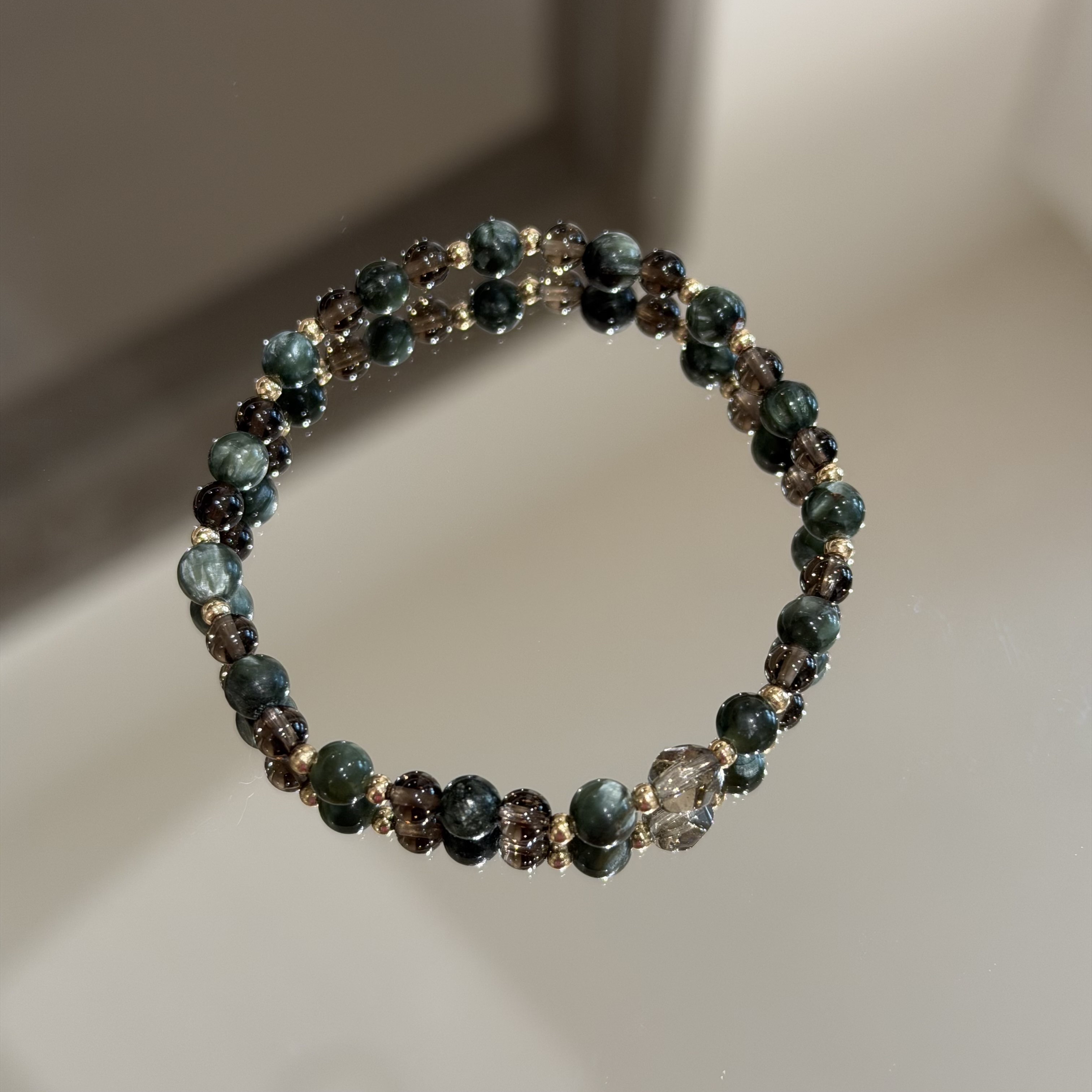 顯化豐盛貴人滿滿｜青墨 | 綠龍晶×茶晶《彈力繩款式》