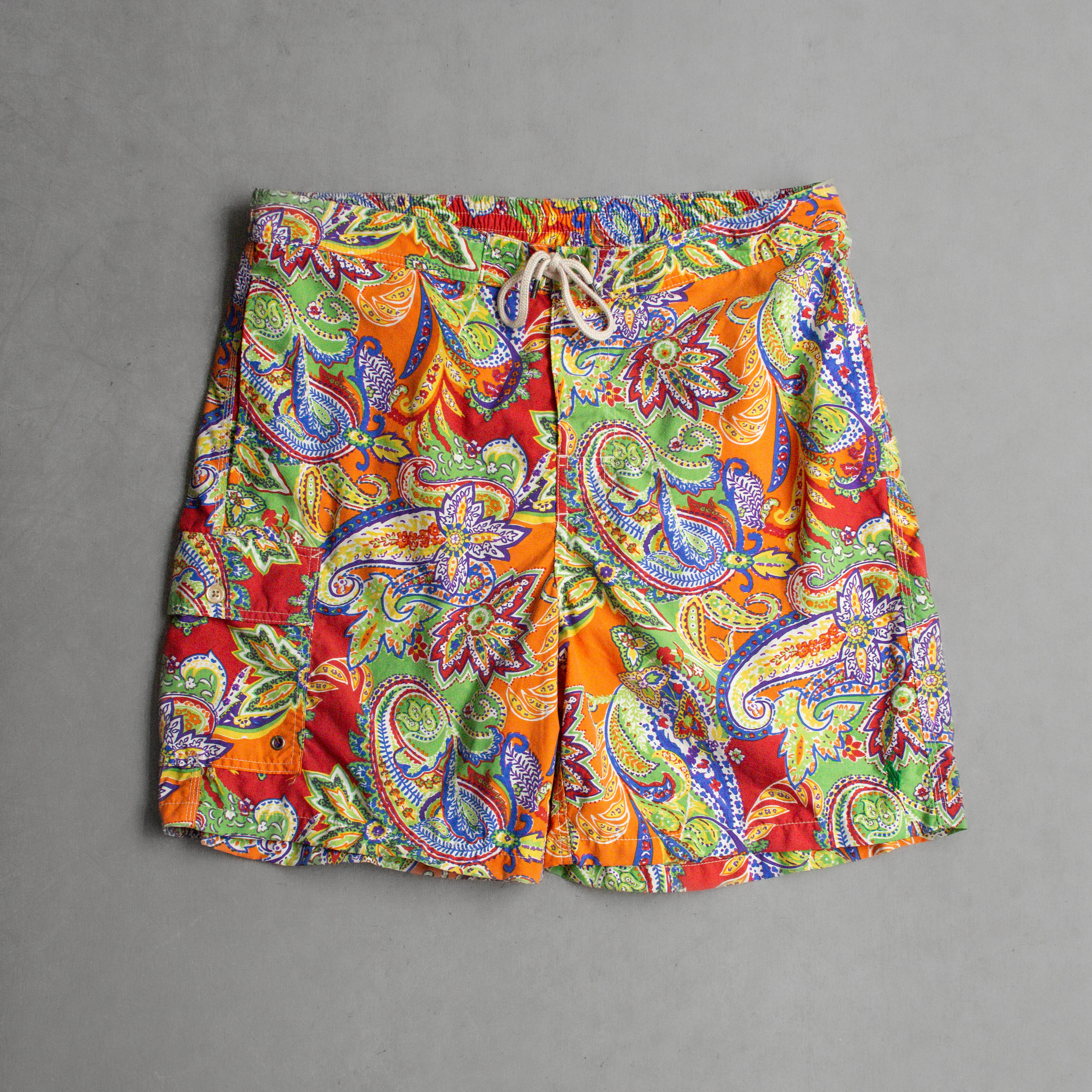 POLO RALPH LAUREN BOARD SHORTS 橘紅 印花 衝浪 海灘 短褲 L