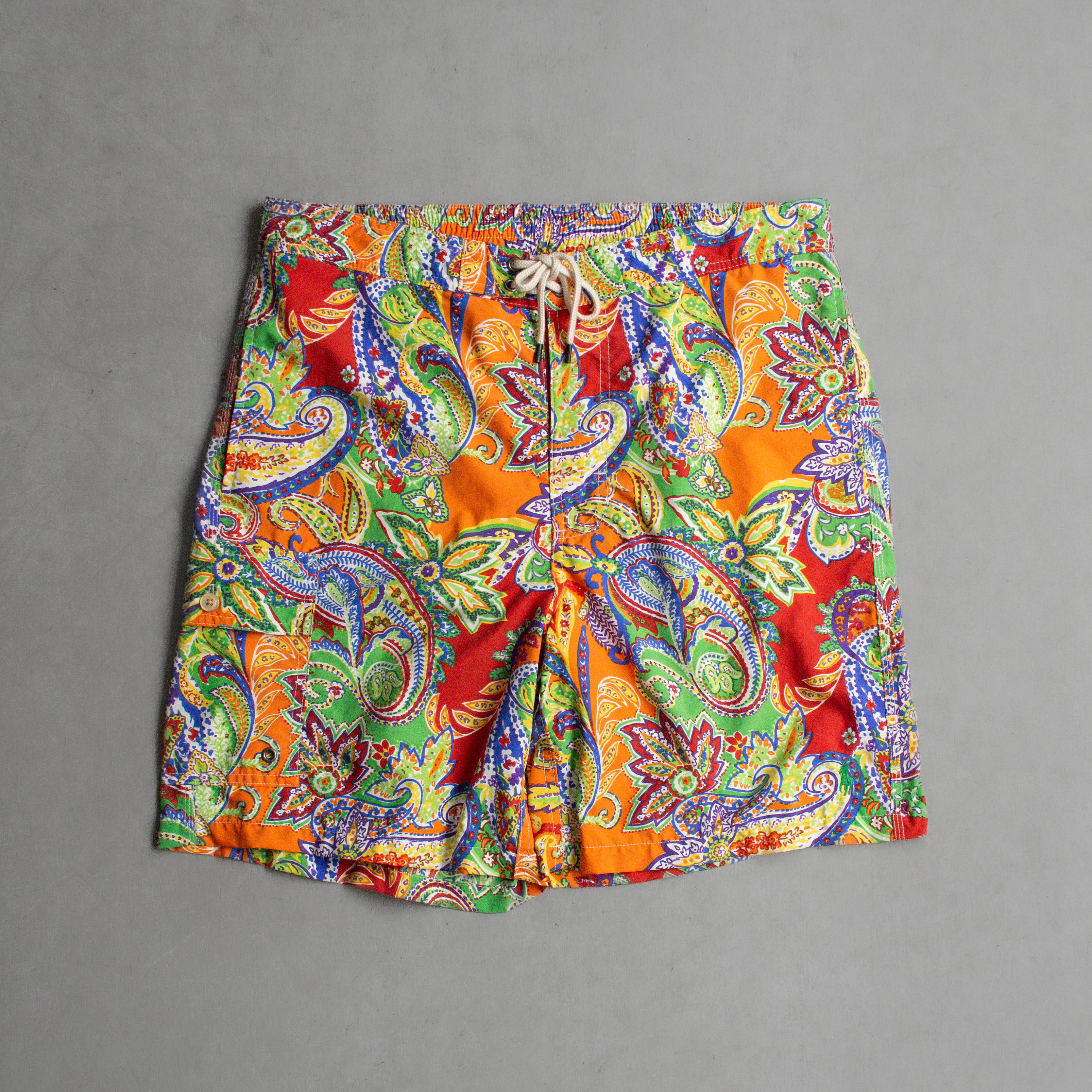 POLO RALPH LAUREN BOARD SHORTS 橘紅 印花 衝浪 海灘 短褲 M