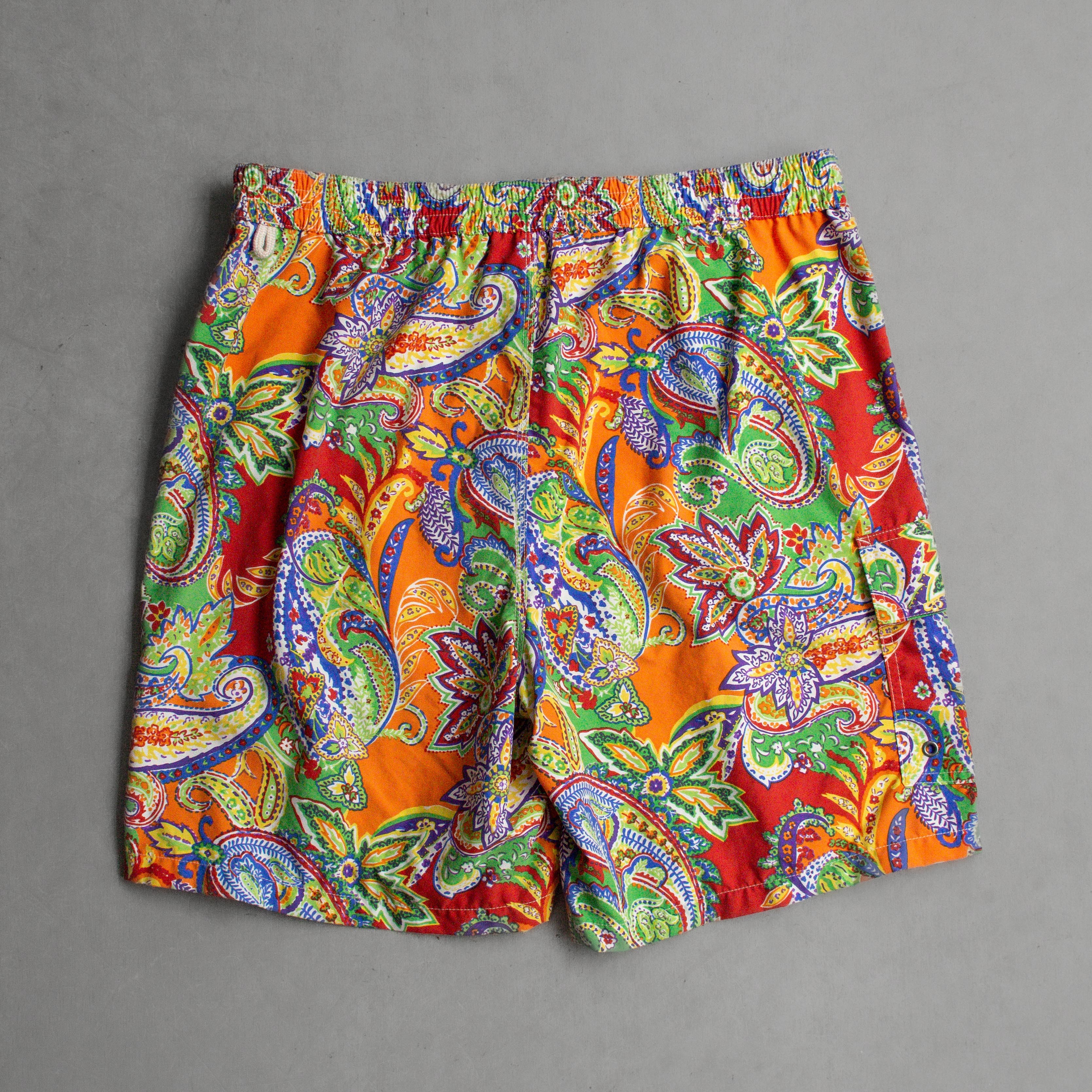 POLO RALPH LAUREN BOARD SHORTS 橘紅 印花 衝浪 海灘 短褲 M