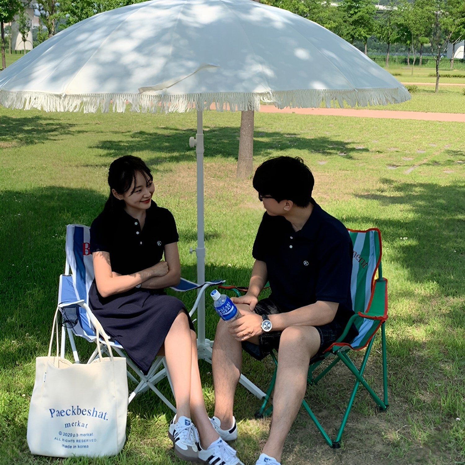 情侶海軍藍POLO衫洋裝日常穿搭 THankus