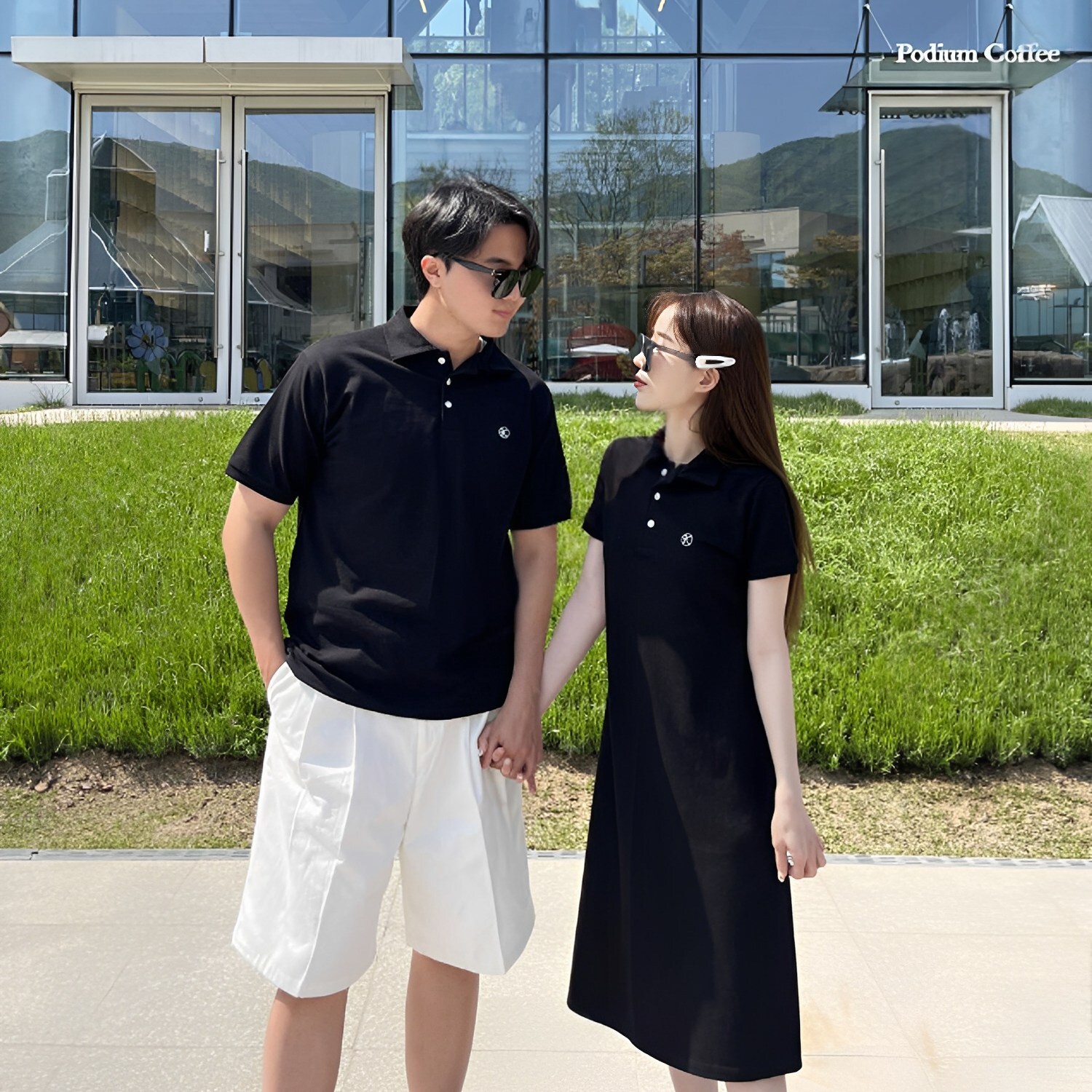 翻領POLO情侶裝｜男POLO衫+女連身裙情侶穿搭 (三色)