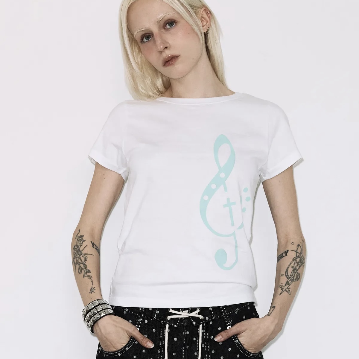 FANCY CLUB CLEF SYMBOL TEE 薄荷綠 音符 旋律短款 上衣 短袖 兩色