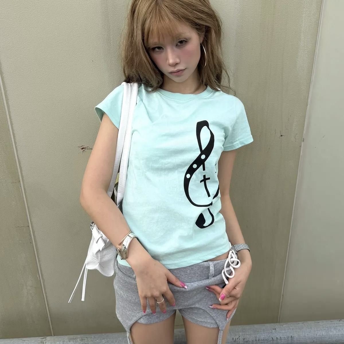 FANCY CLUB CLEF SYMBOL TEE 薄荷綠 音符 旋律短款 上衣 短袖 兩色