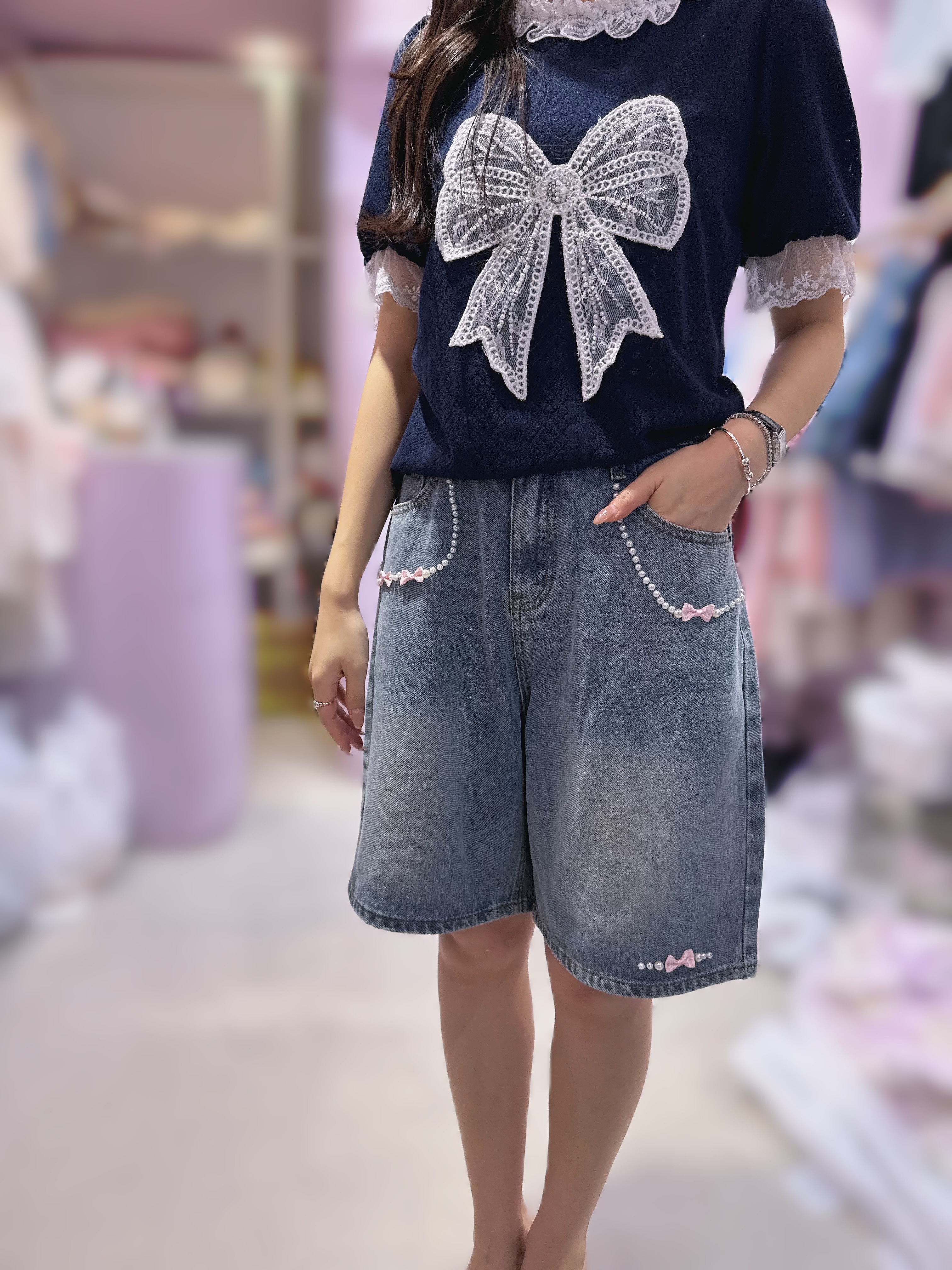 【限量】M72  珍珠牛仔褲  S腰26 -28 HIP39 長20 / M腰28-30 HIP40 長20 /L腰30-32 HIP42 長21/ XL腰32-34 HIP44 長21.5  $519(一口價)