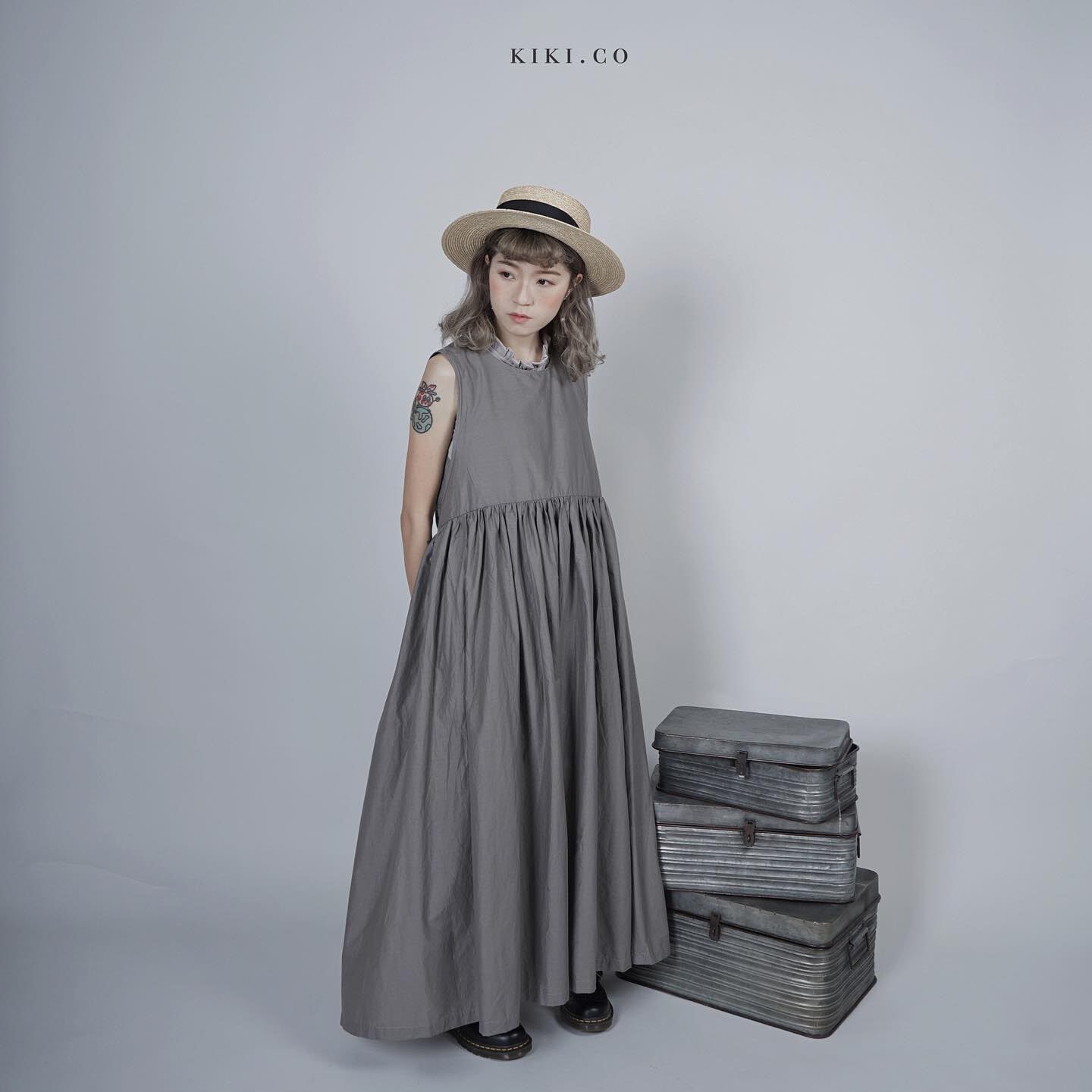 【 Kiki.co made 】5way綁繩onepiece - Grey