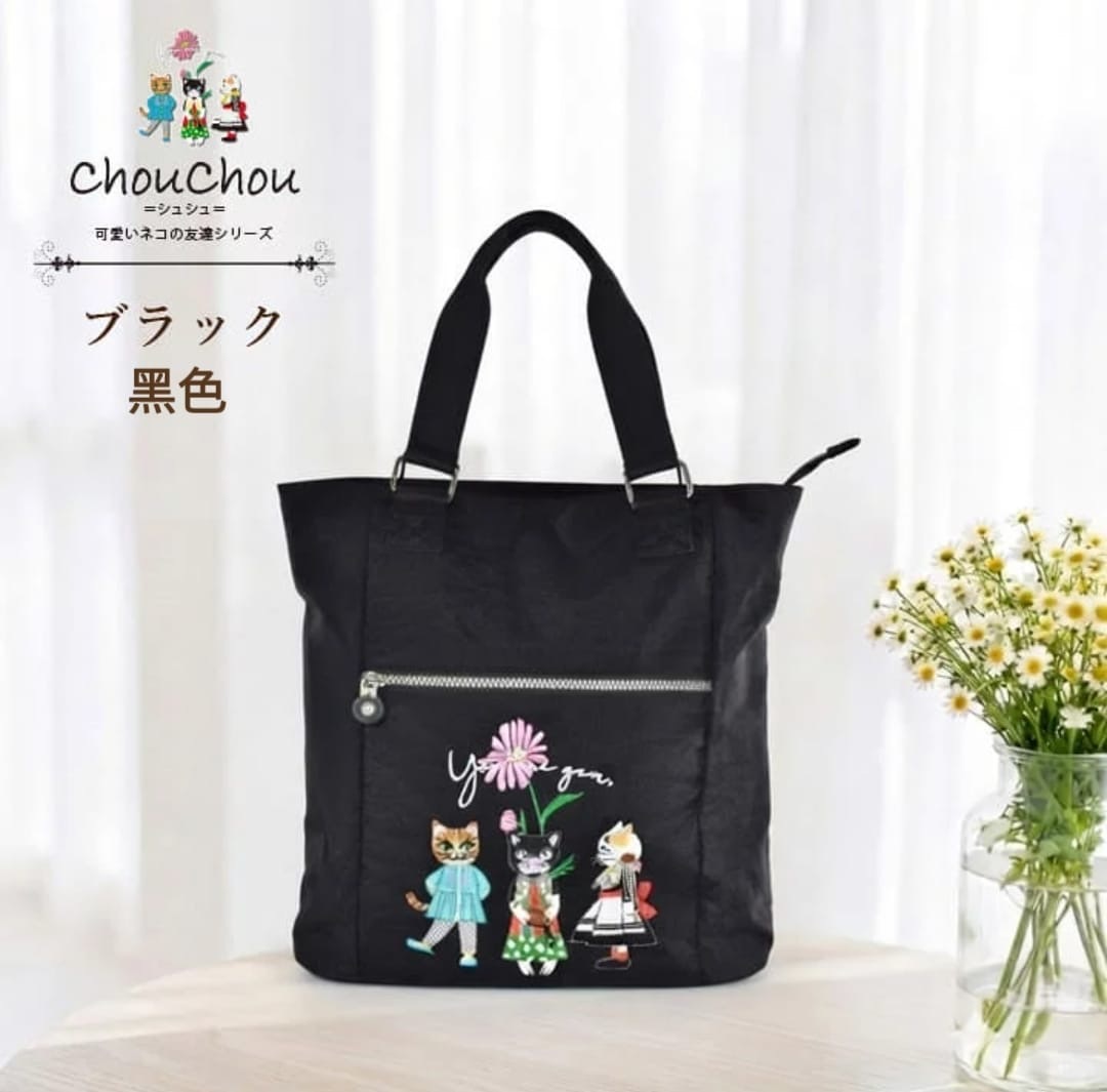 日本 Chouchou Friends貓咪刺繡手提單肩包