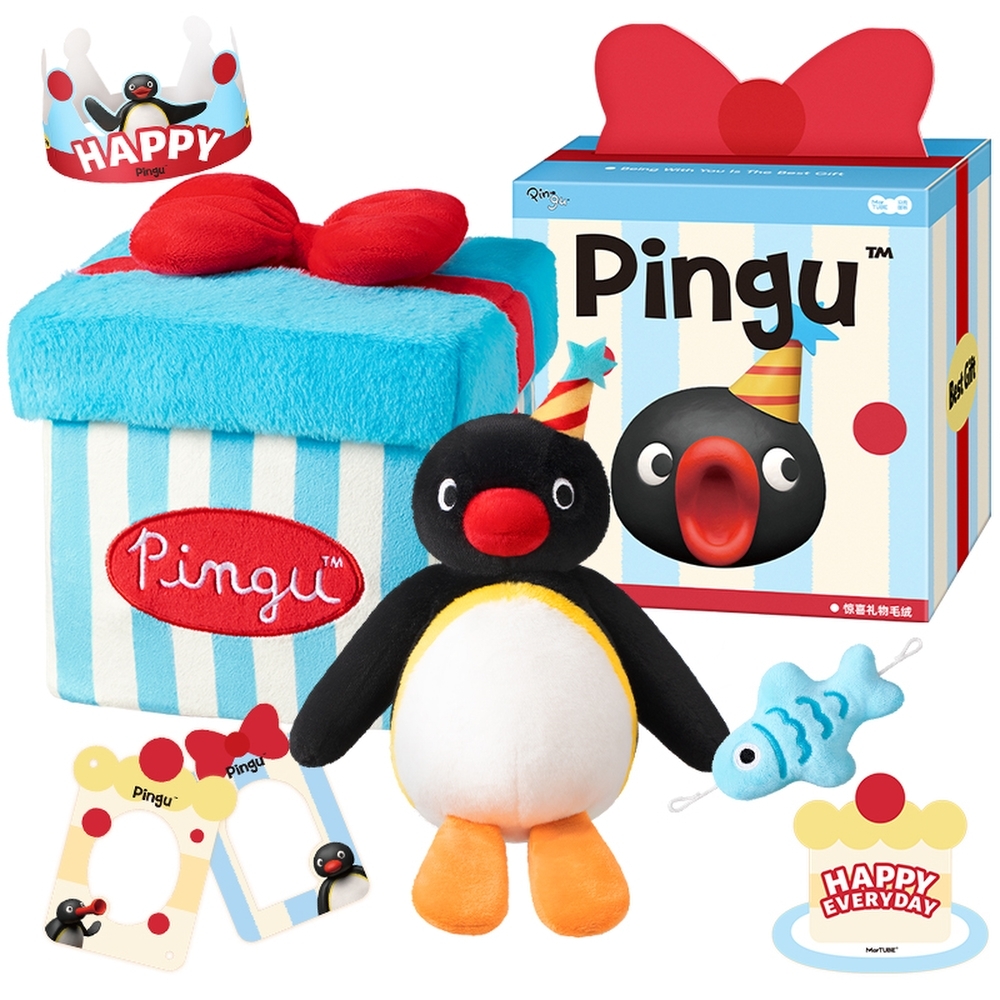 馬克圖布 × Pingu 聯名款驚喜禮物盒 毛絨玩偶 桌面收納盒 生日禮物擺件