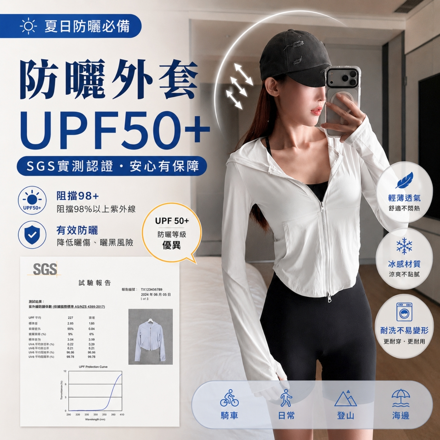 【SGS認證UPF50+】DOMISS自訂-抗UV涼感防曬外套 冰感透氣 輕量速乾 戶外防 曬機能外套  (現貨)