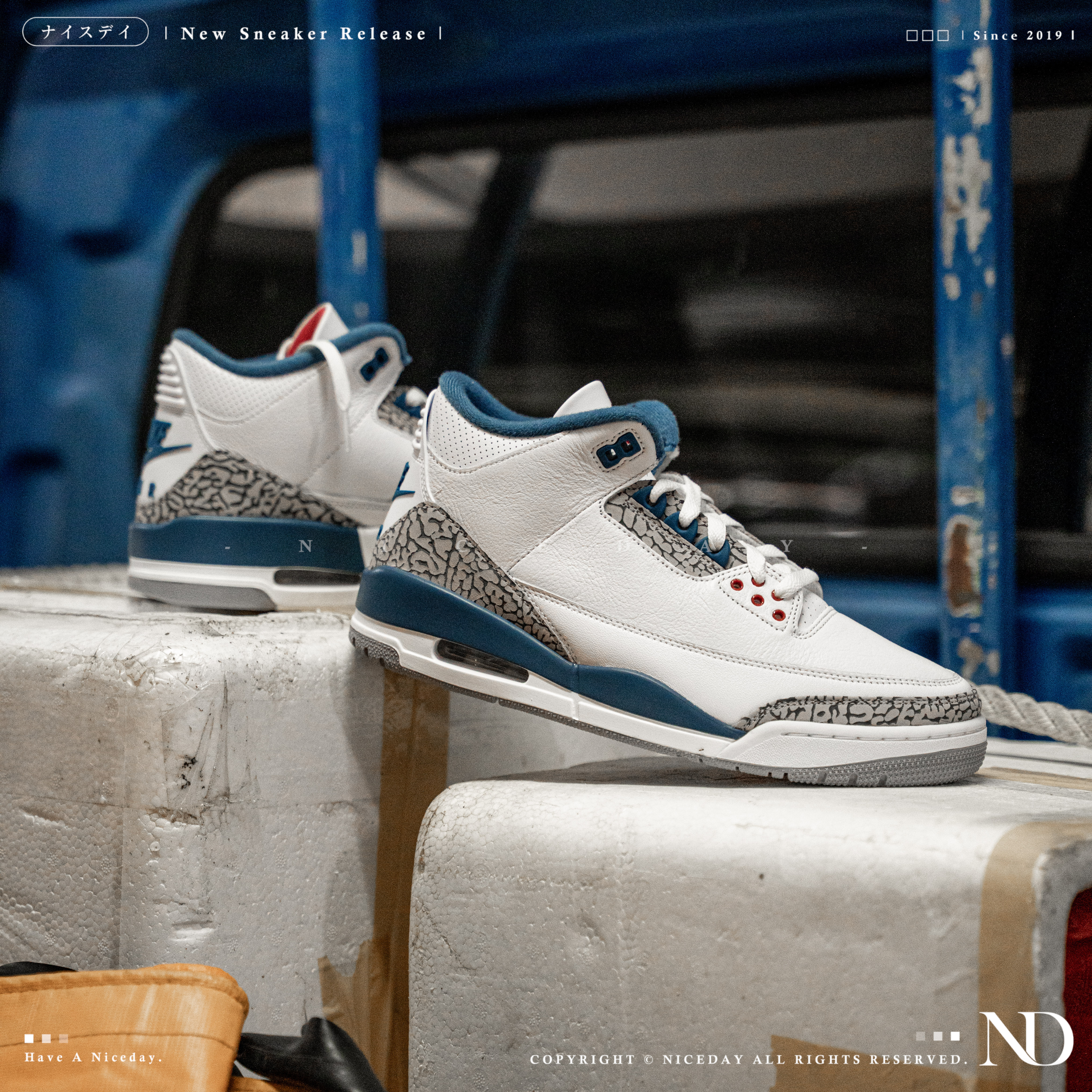 NICEDAY 現貨 Air Jordan 3 Retro 白藍 爆裂紋 復刻 藍 復古 三代 喬丹 IF4396-104