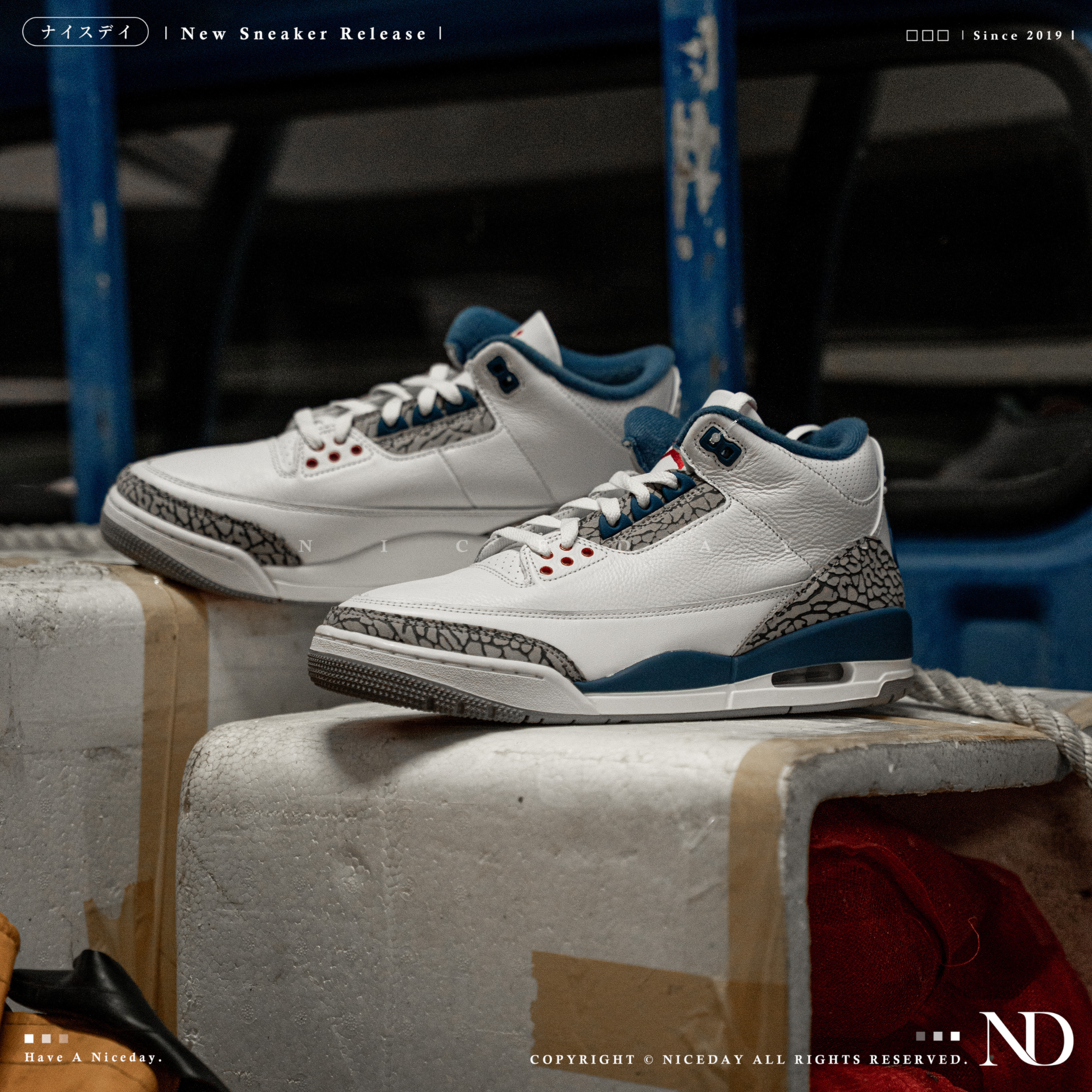 NICEDAY 現貨 Air Jordan 3 Retro 白藍 爆裂紋 復刻 藍 復古 三代 喬丹 IF4396-104