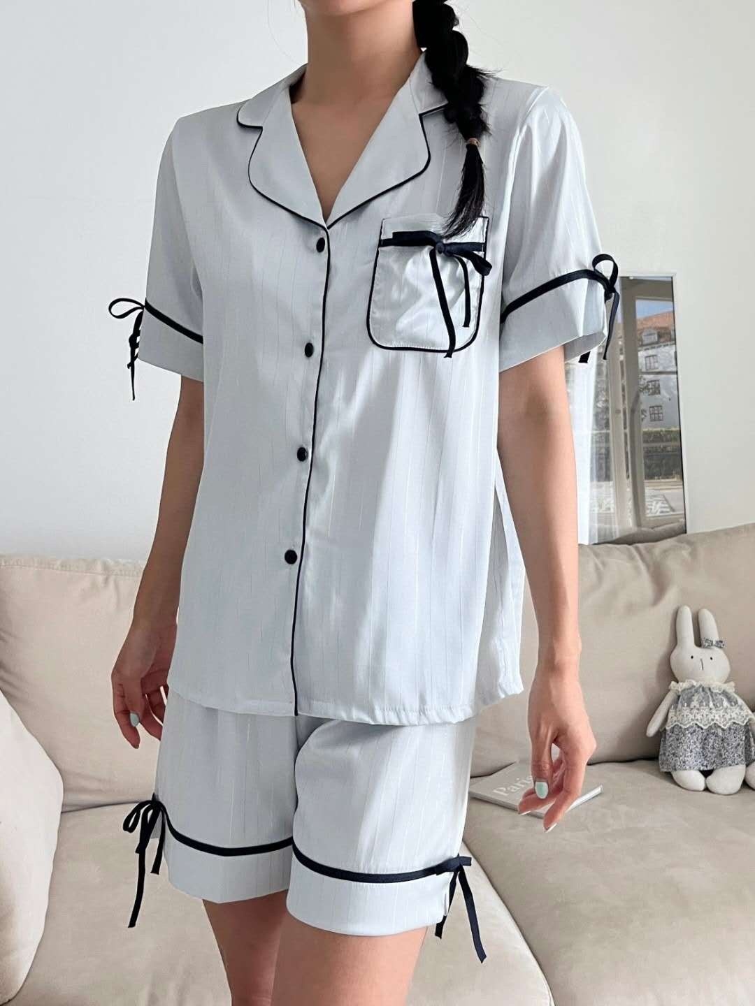 韓製輕絹面蝴蝶結家居套裝 Free Size