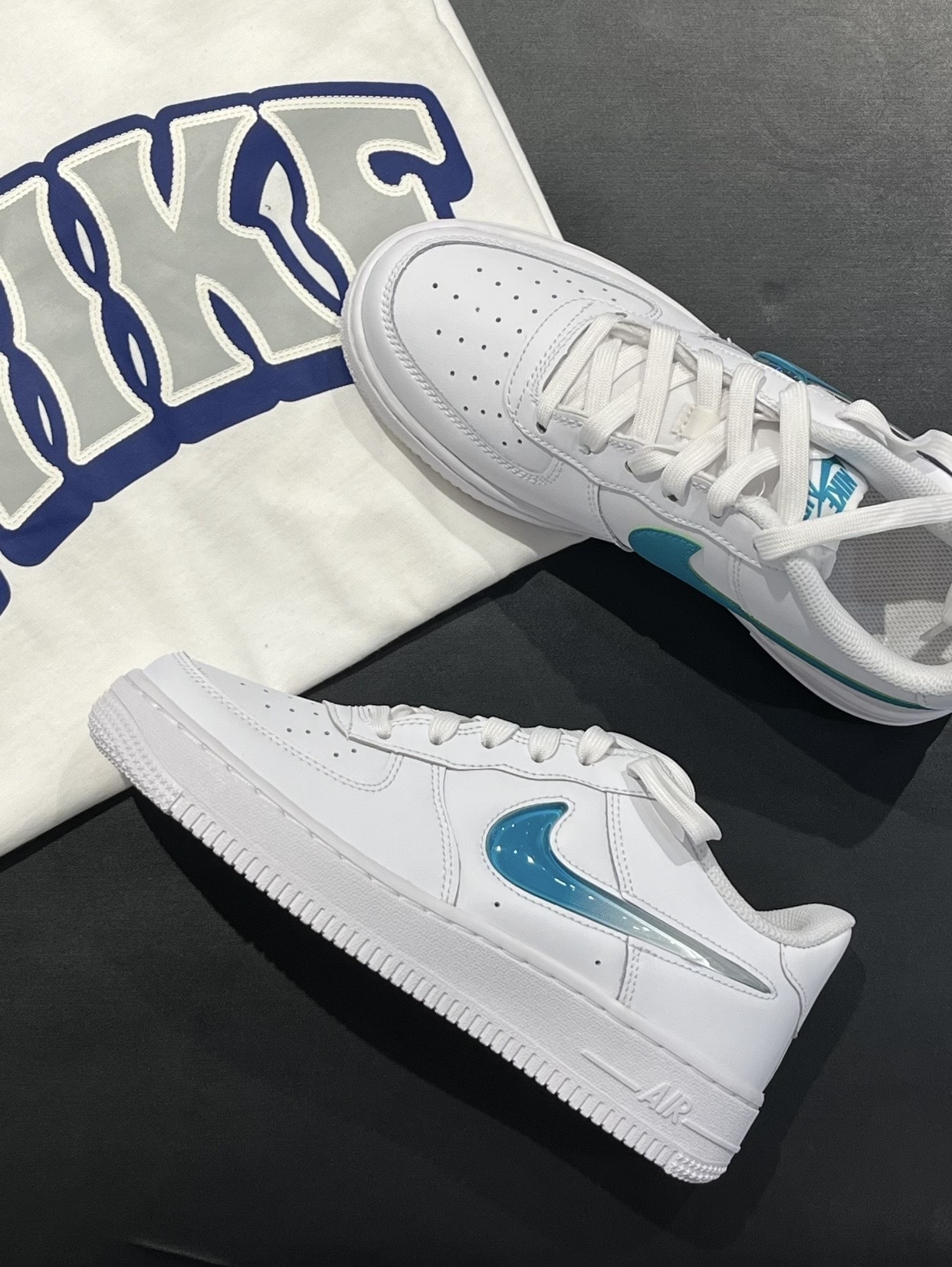 【預訂】 NIKE AIR FORCE 1 JELLY SWOOSH 白藍綠果凍剔-GS