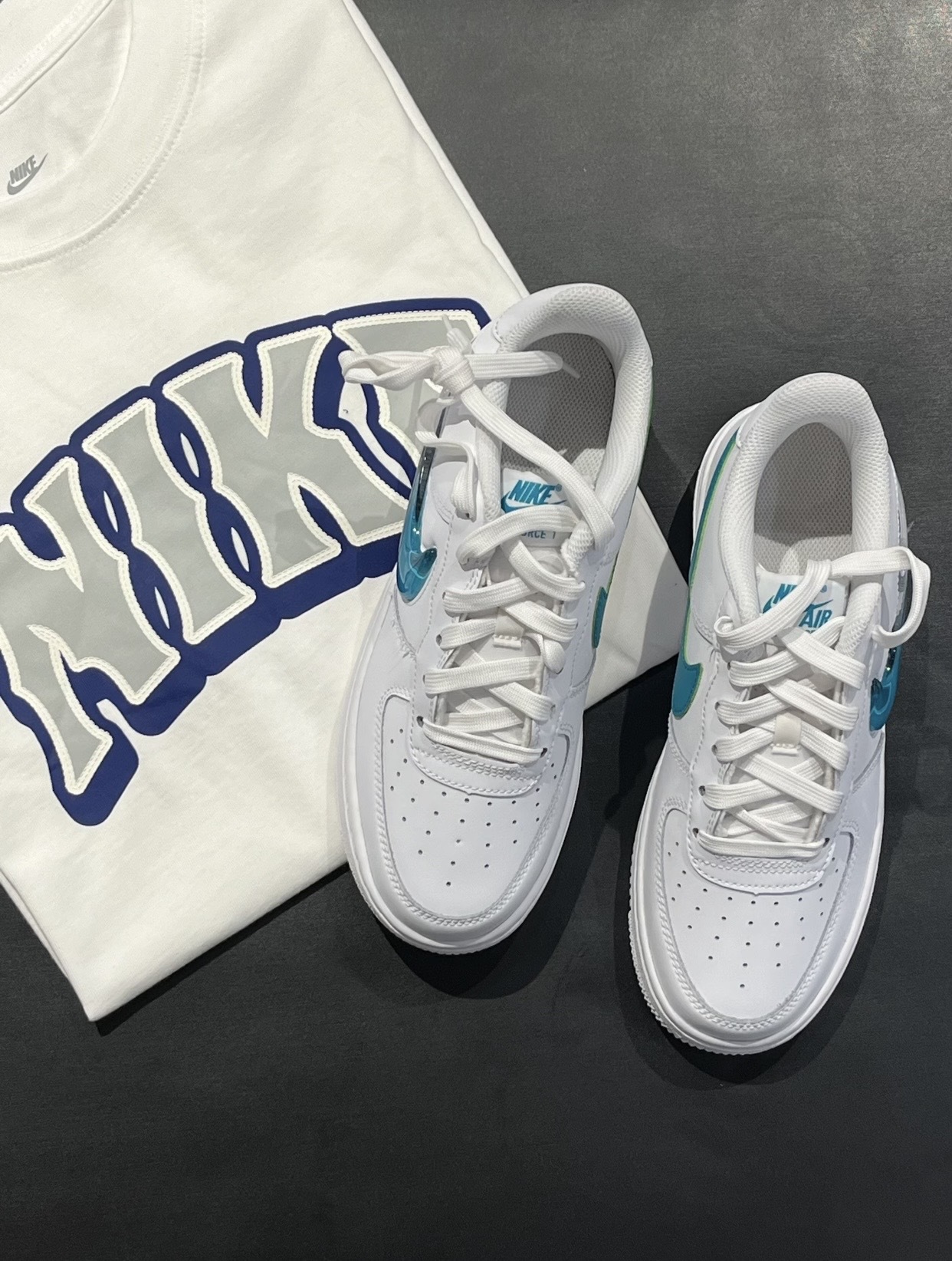 【預訂】 NIKE AIR FORCE 1 JELLY SWOOSH 白藍綠果凍剔-GS