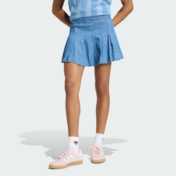 Adidas 愛迪達 Denim Skirt KD5523 女 牛仔裙 藍 丹寧 百褶裙 復古 經典