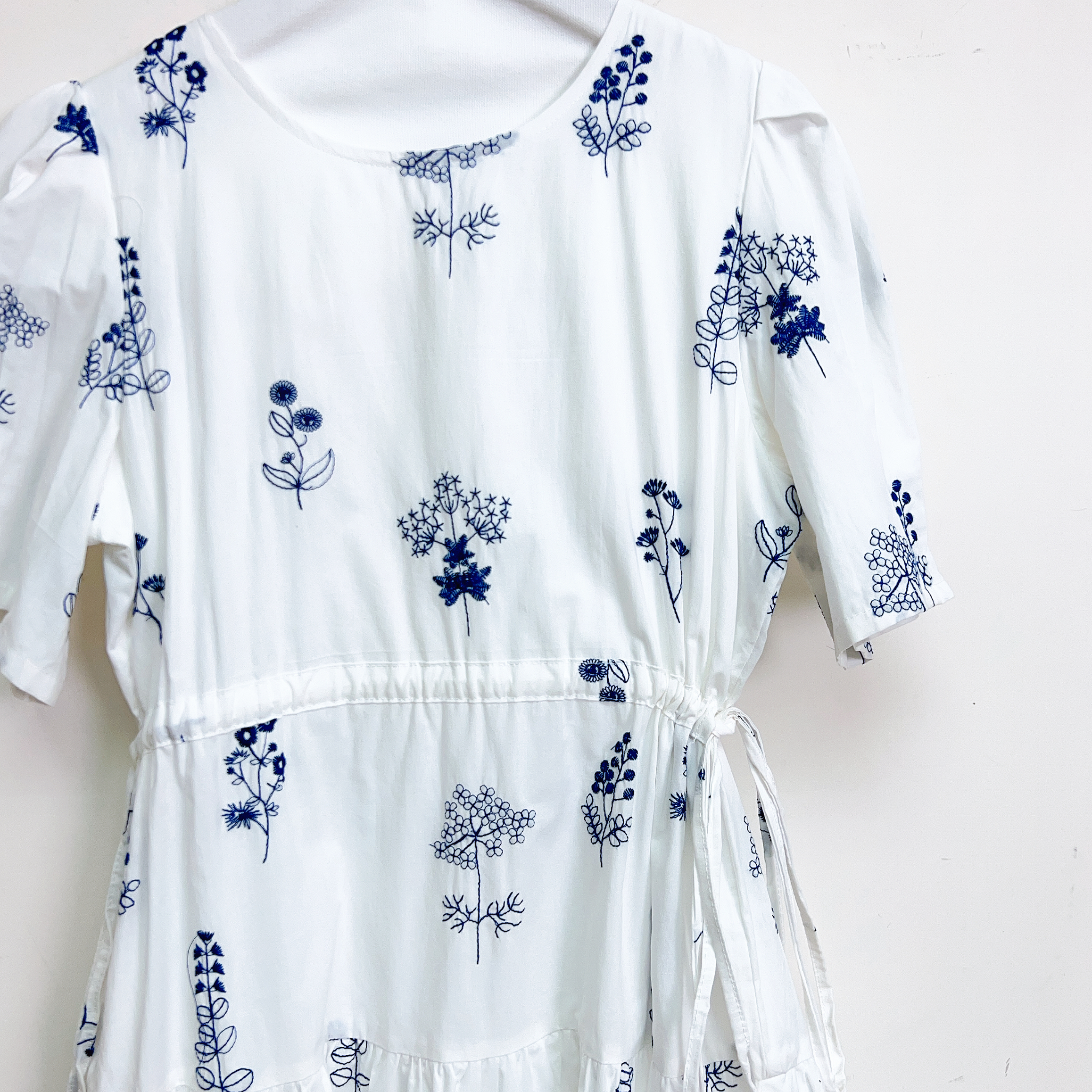刺繡花卉抽繩收腰梭織連身裙 (胸38 腰34 臀40 長46吋) D6841 #2807clo